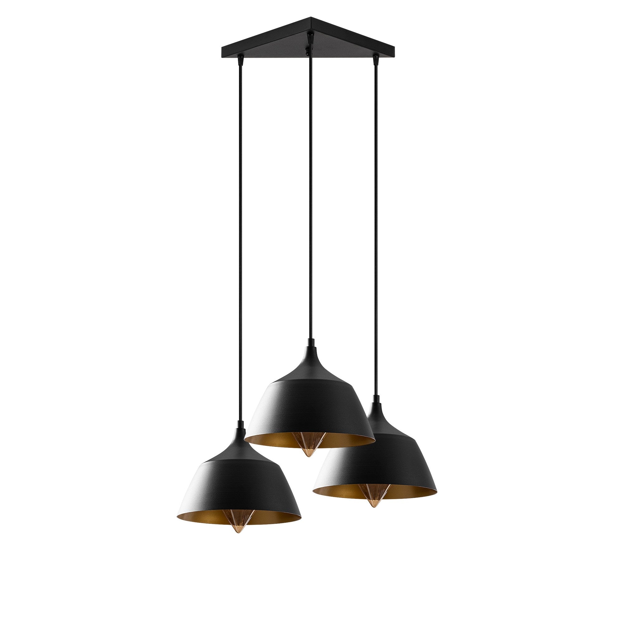 Candeeiro de Teto industrial moderno, corpo de metal preto, 52 x 52 cm, altura 128 cm, ajustável, 3 soquetes E27, perfeito para decoração escandinava e inovadora