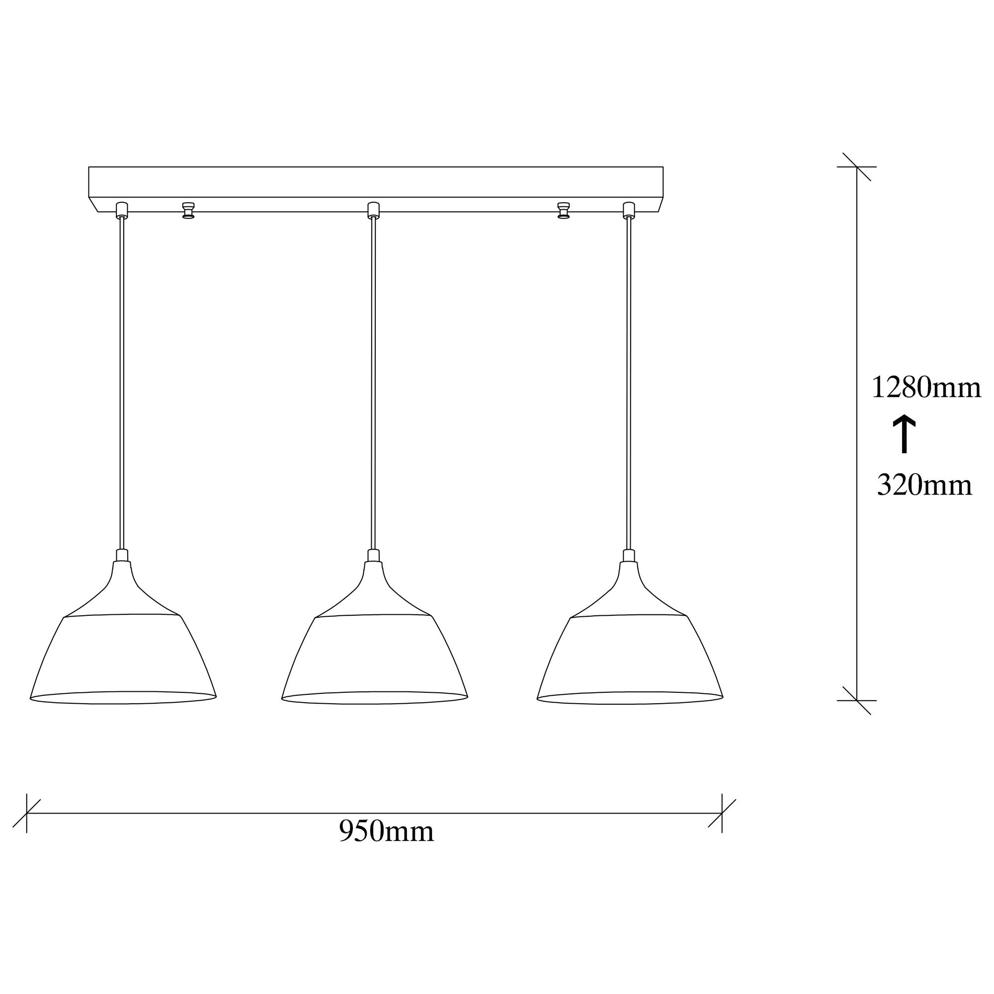 Candeeiro de Teto industrial moderno, corpo de metal preto, 95 x 25 cm, altura ajustável de 128 cm, 3 x E27 máx. 40 W, iluminação elegante para casa e escritório