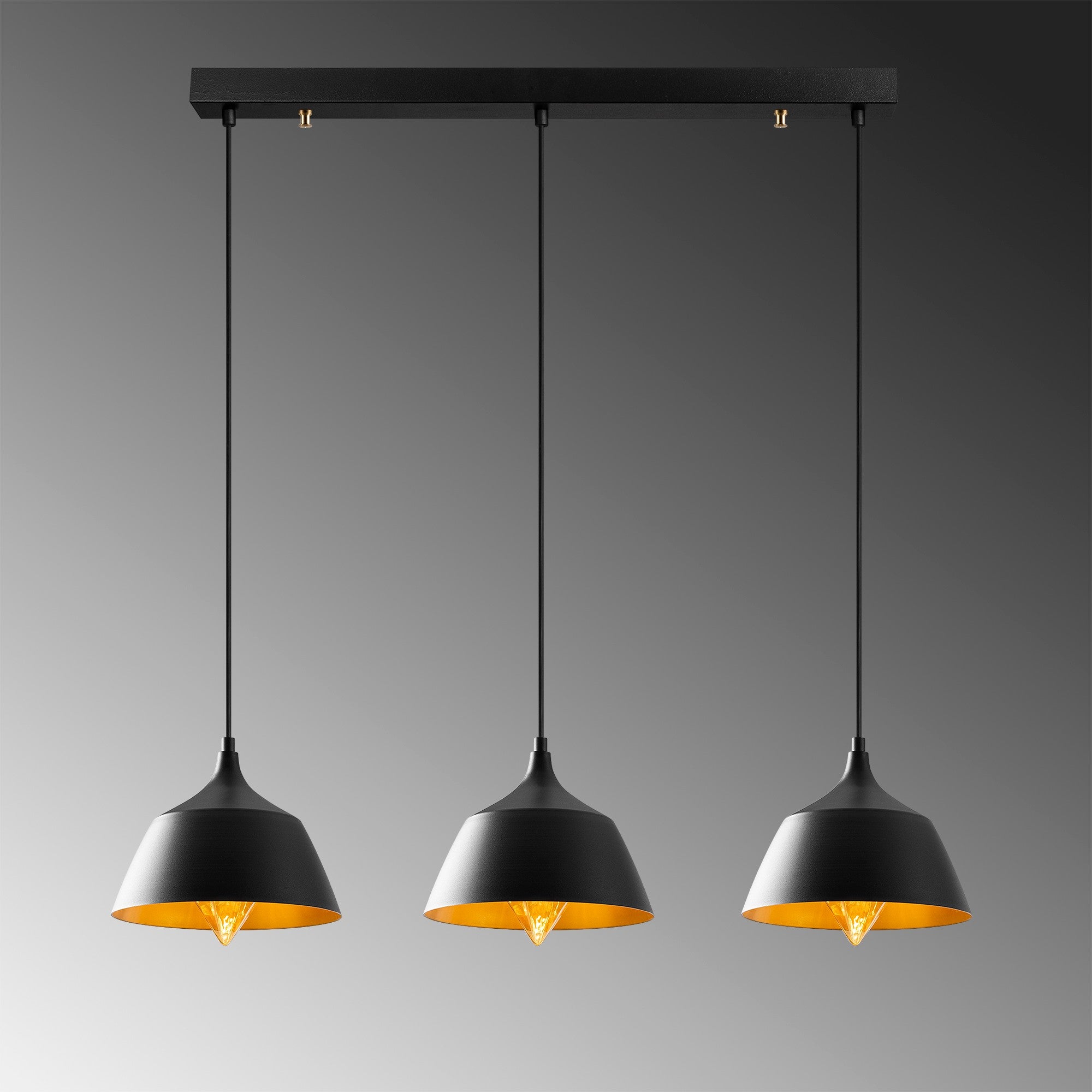 Candeeiro de Teto industrial moderno, corpo de metal preto, 95 x 25 cm, altura ajustável de 128 cm, 3 x E27 máx. 40 W, iluminação elegante para casa e escritório
