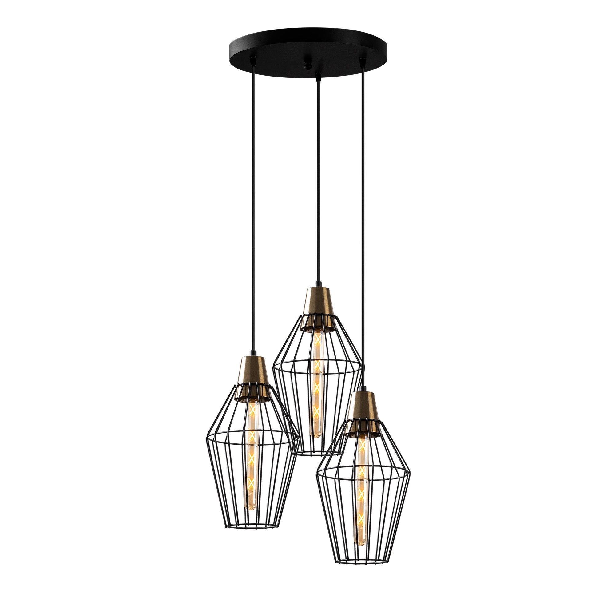 Candeeiro de Teto Preto Moderno, Corpo em Metal, 44 x 126 cm | Altura Ajustável, 3 x E27 máx. 40 W | Iluminação Elegante para Casa e Escritório, Design Elegante