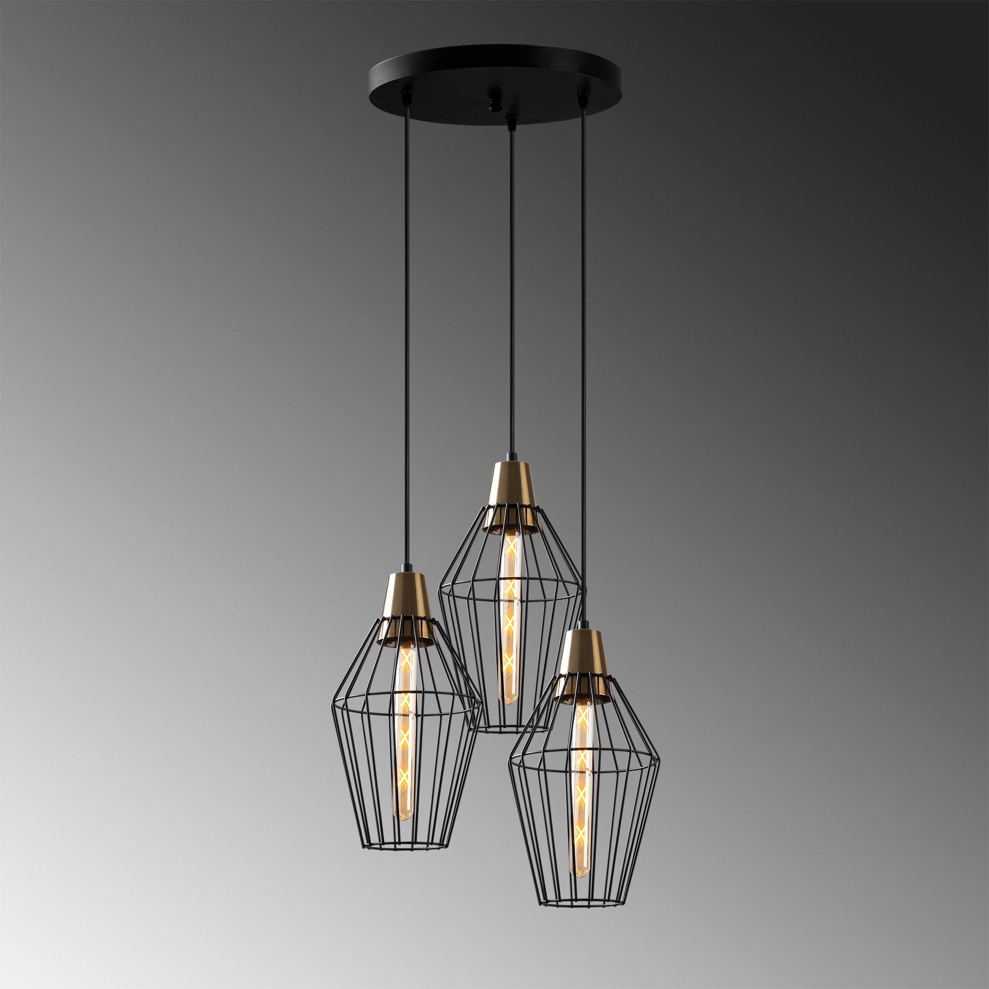 Candeeiro de Teto Preto Moderno, Corpo em Metal, 44 x 126 cm | Altura Ajustável, 3 x E27 máx. 40 W | Iluminação Elegante para Casa e Escritório, Design Elegante