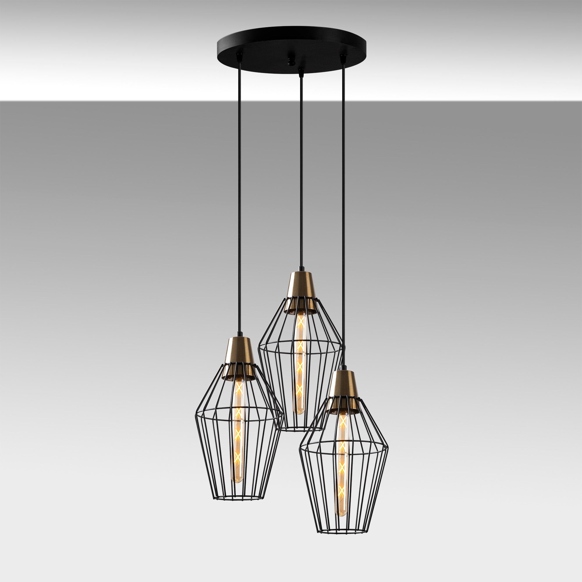 Candeeiro de Teto Preto Moderno, Corpo em Metal, 44 x 126 cm | Altura Ajustável, 3 x E27 máx. 40 W | Iluminação Elegante para Casa e Escritório, Design Elegante