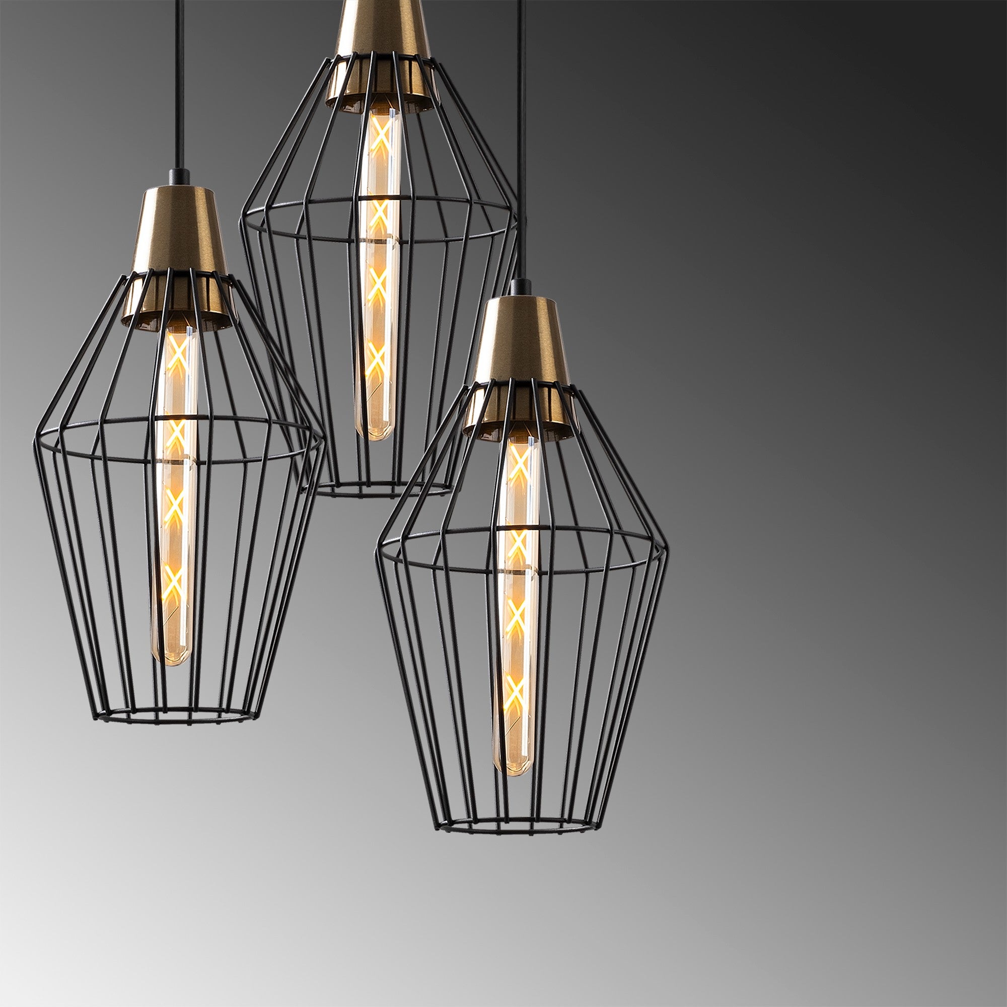 Candeeiro de Teto Preto Moderno, Corpo em Metal, 44 x 126 cm | Altura Ajustável, 3 x E27 máx. 40 W | Iluminação Elegante para Casa e Escritório, Design Elegante