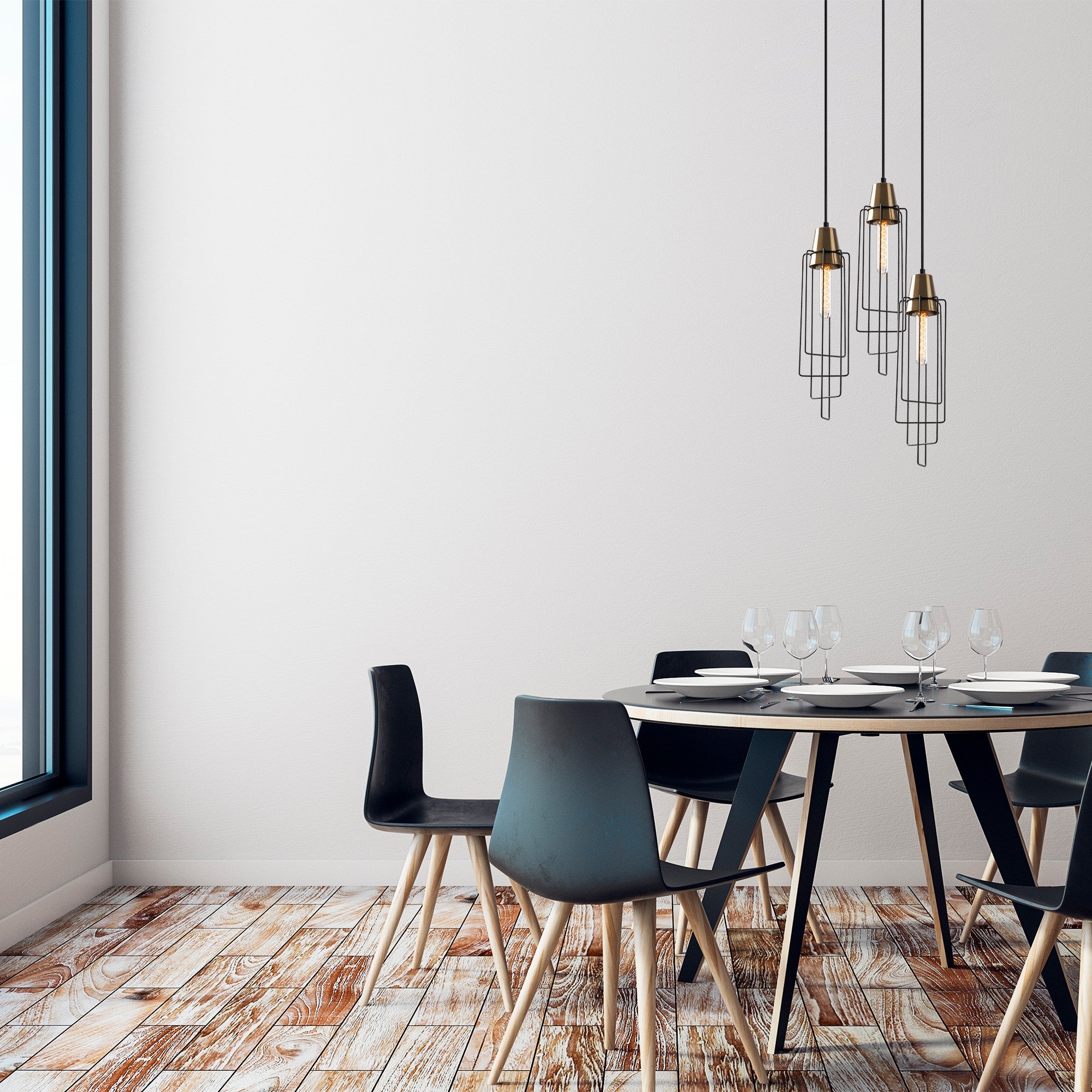 Candeeiro de Teto Preto Moderno, 36 x 36 cm, Altura Ajustável 130 cm | Corpo de Metal, 3 x E27 máx. 40 W | Iluminação Elegante para Casa e Escritório, Classificação IP20