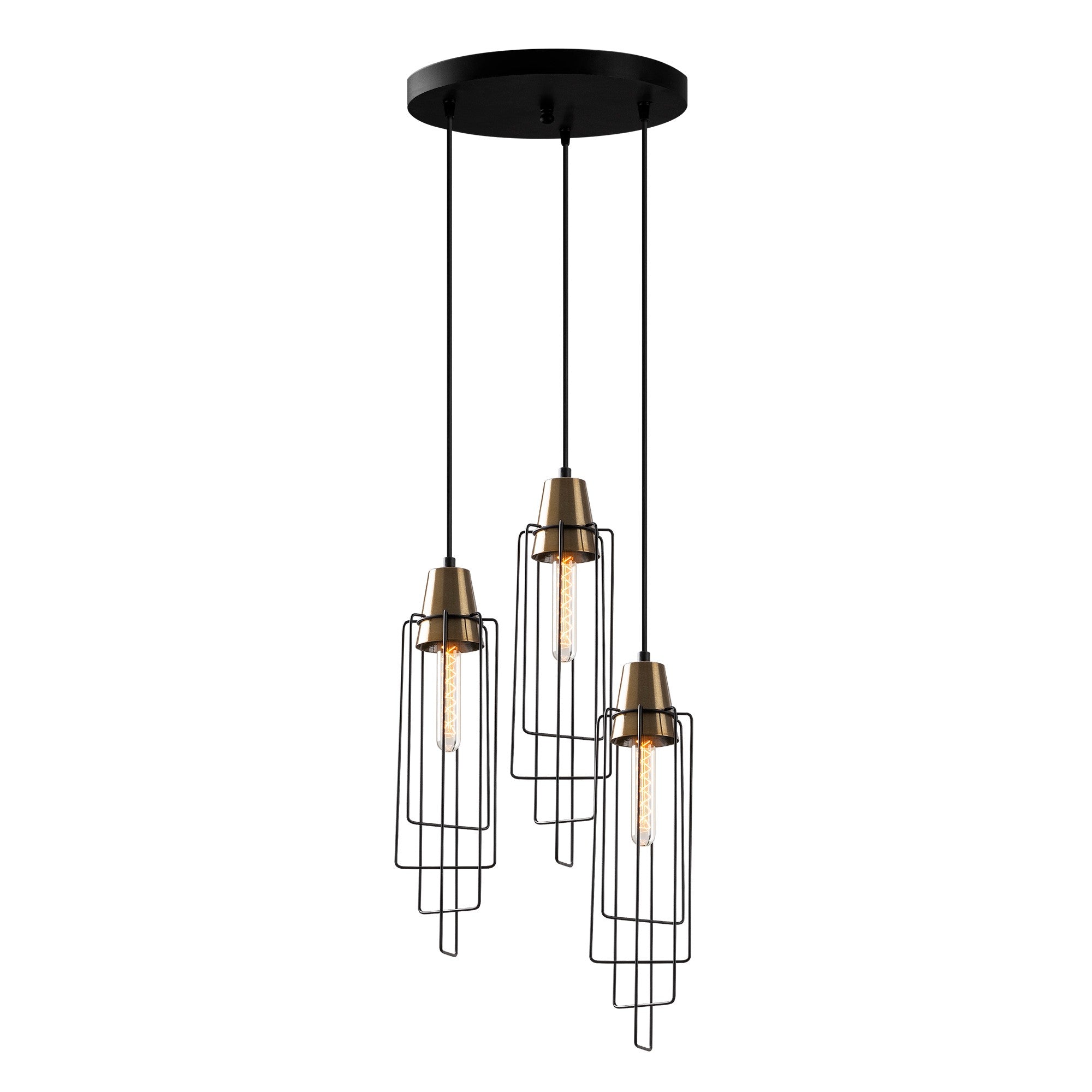 Candeeiro de Teto Preto Moderno, 36 x 36 cm, Altura Ajustável 130 cm | Corpo de Metal, 3 x E27 máx. 40 W | Iluminação Elegante para Casa e Escritório, Classificação IP20