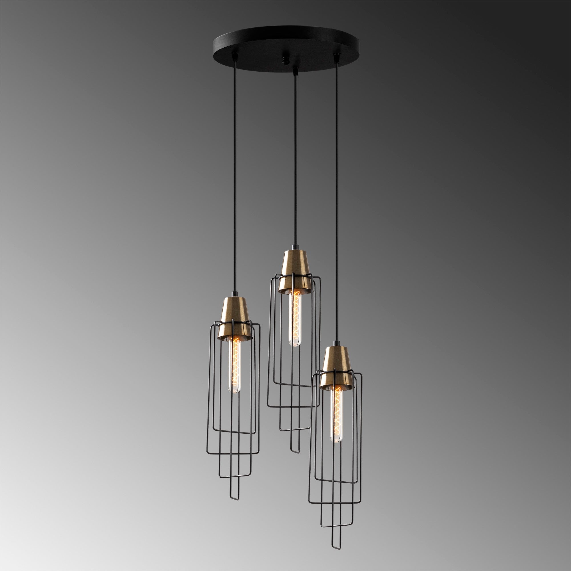 Candeeiro de Teto Preto Moderno, 36 x 36 cm, Altura Ajustável 130 cm | Corpo de Metal, 3 x E27 máx. 40 W | Iluminação Elegante para Casa e Escritório, Classificação IP20