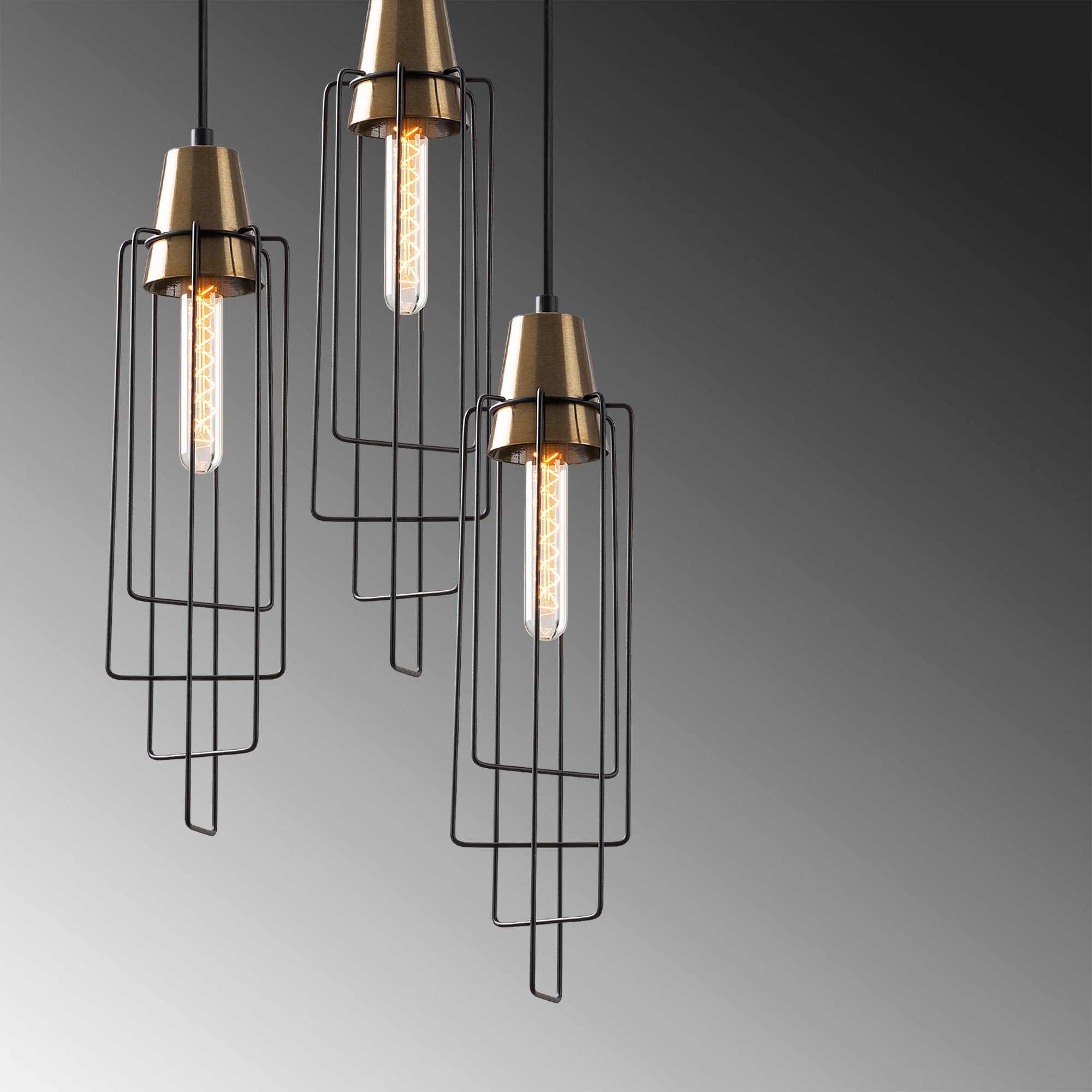 Candeeiro de Teto Preto Moderno, 36 x 36 cm, Altura Ajustável 130 cm | Corpo de Metal, 3 x E27 máx. 40 W | Iluminação Elegante para Casa e Escritório, Classificação IP20