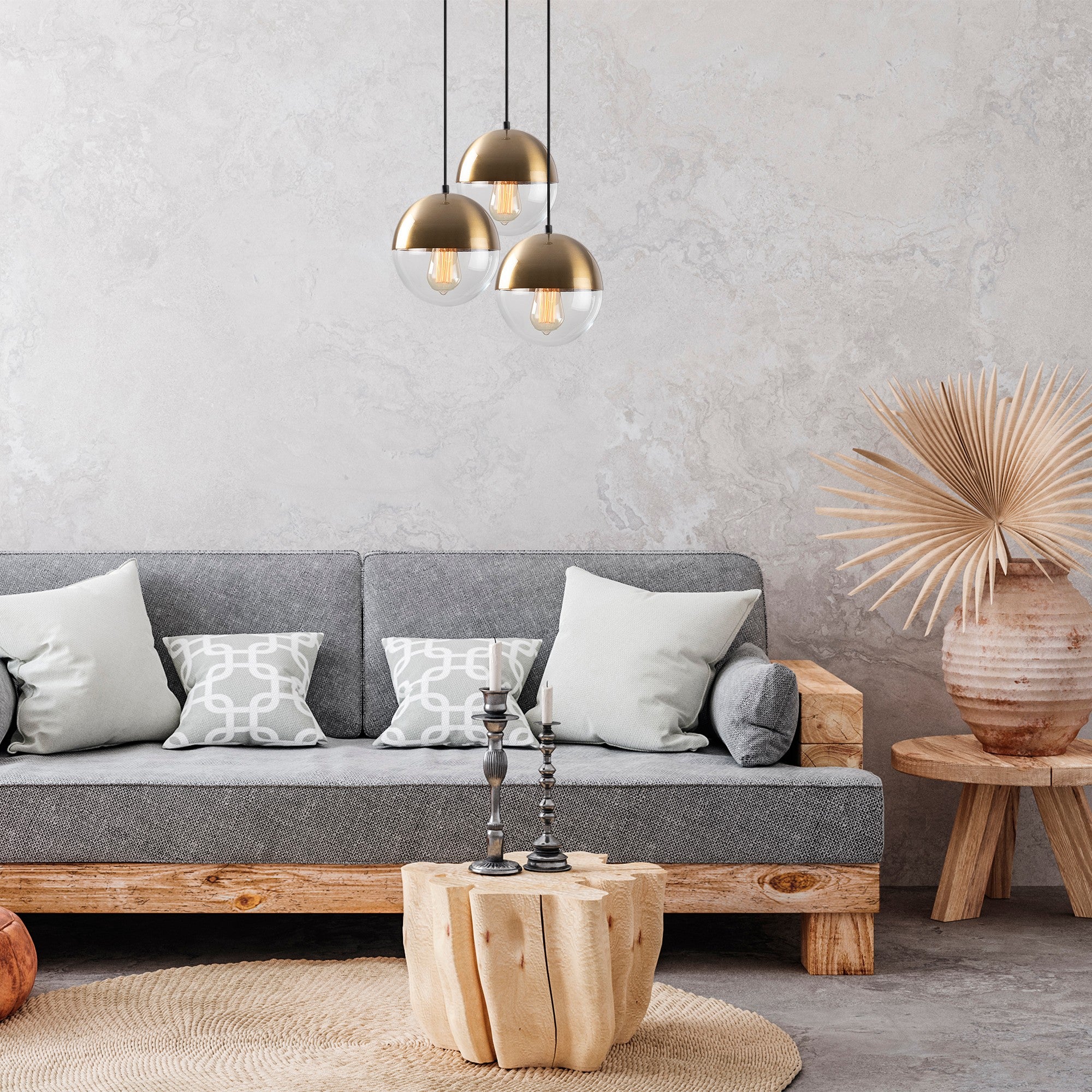 Lustre Vintage Elegante, Corpo em Metal, 44 x 44 cm, Altura 111 cm | Ajustável, 3 x E27, Máx. 40 W | Design Escandinavo Moderno e Glamouroso para Decoração de Casa