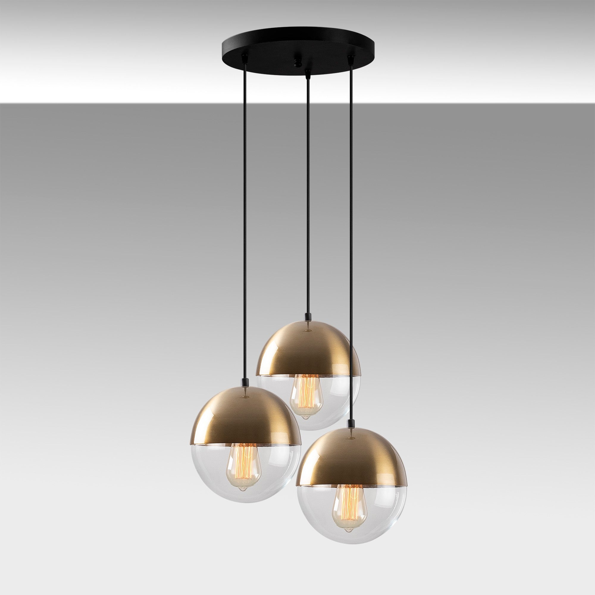 Lustre Vintage Elegante, Corpo em Metal, 44 x 44 cm, Altura 111 cm | Ajustável, 3 x E27, Máx. 40 W | Design Escandinavo Moderno e Glamouroso para Decoração de Casa