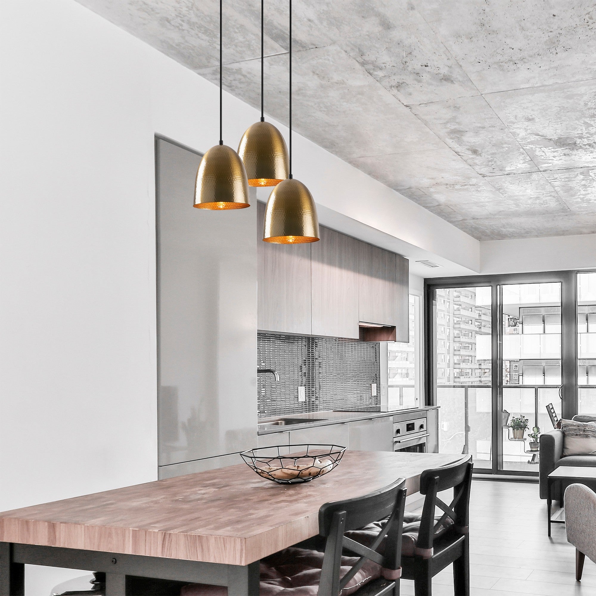 Lustre Vintage Moderno, Corpo em Metal, 44 x 44 cm, Altura 125 cm | Ajustável, 3 x E27 Máx. 40 W | Design Glamouroso e Escandinavo para Espaços Elegantes