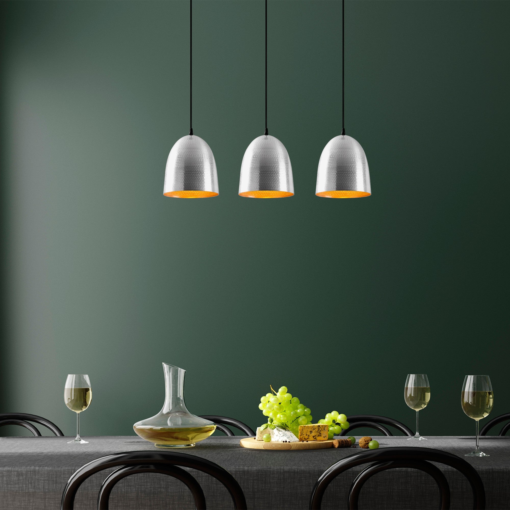 Candeeiro de Teto escandinavo elegante, corpo de metal prateado, 70 x 20 cm, altura ajustável de 125 cm, 3 x E27 máx. 40 W, iluminação elegante para espaços modernos