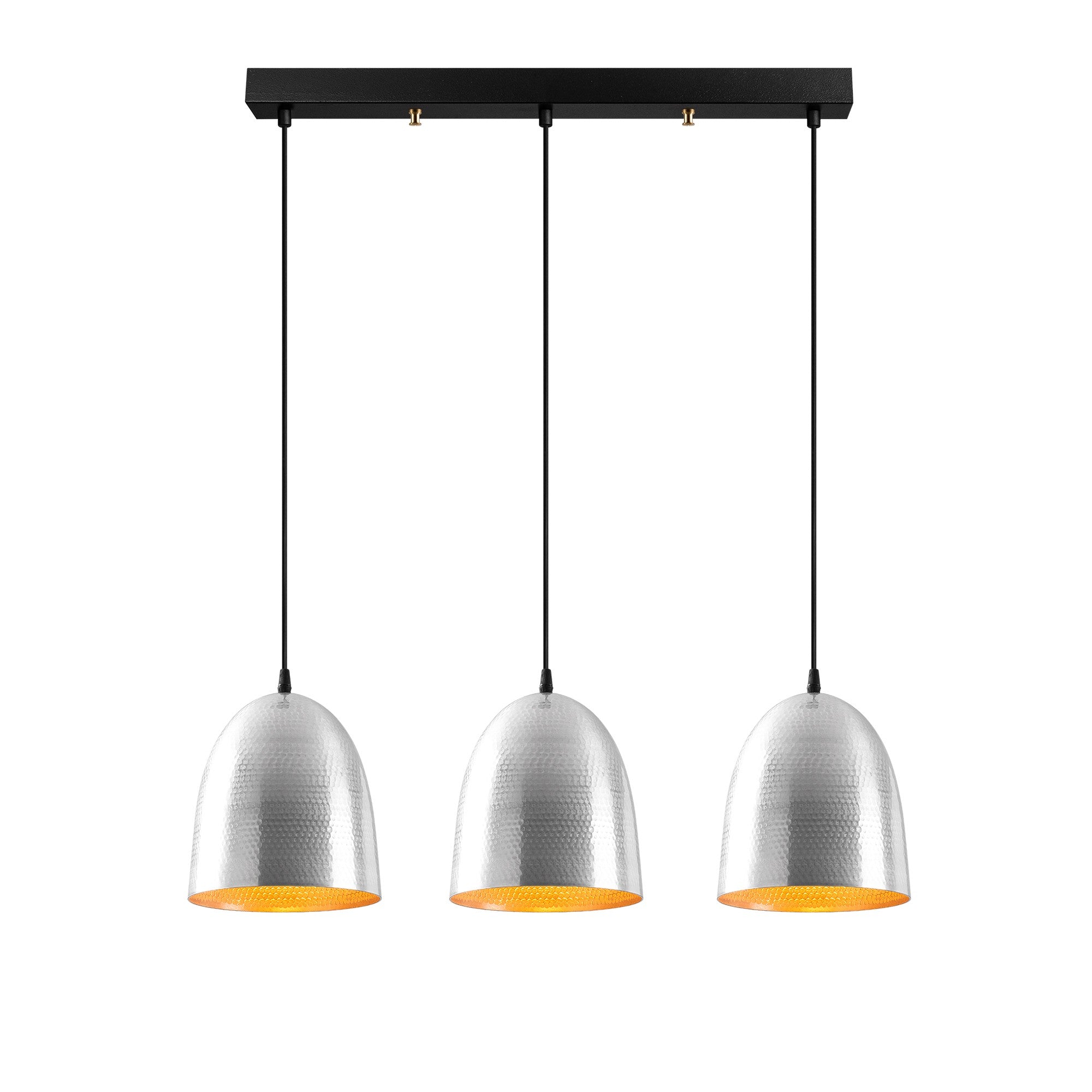 Candeeiro de Teto escandinavo elegante, corpo de metal prateado, 70 x 20 cm, altura ajustável de 125 cm, 3 x E27 máx. 40 W, iluminação elegante para espaços modernos