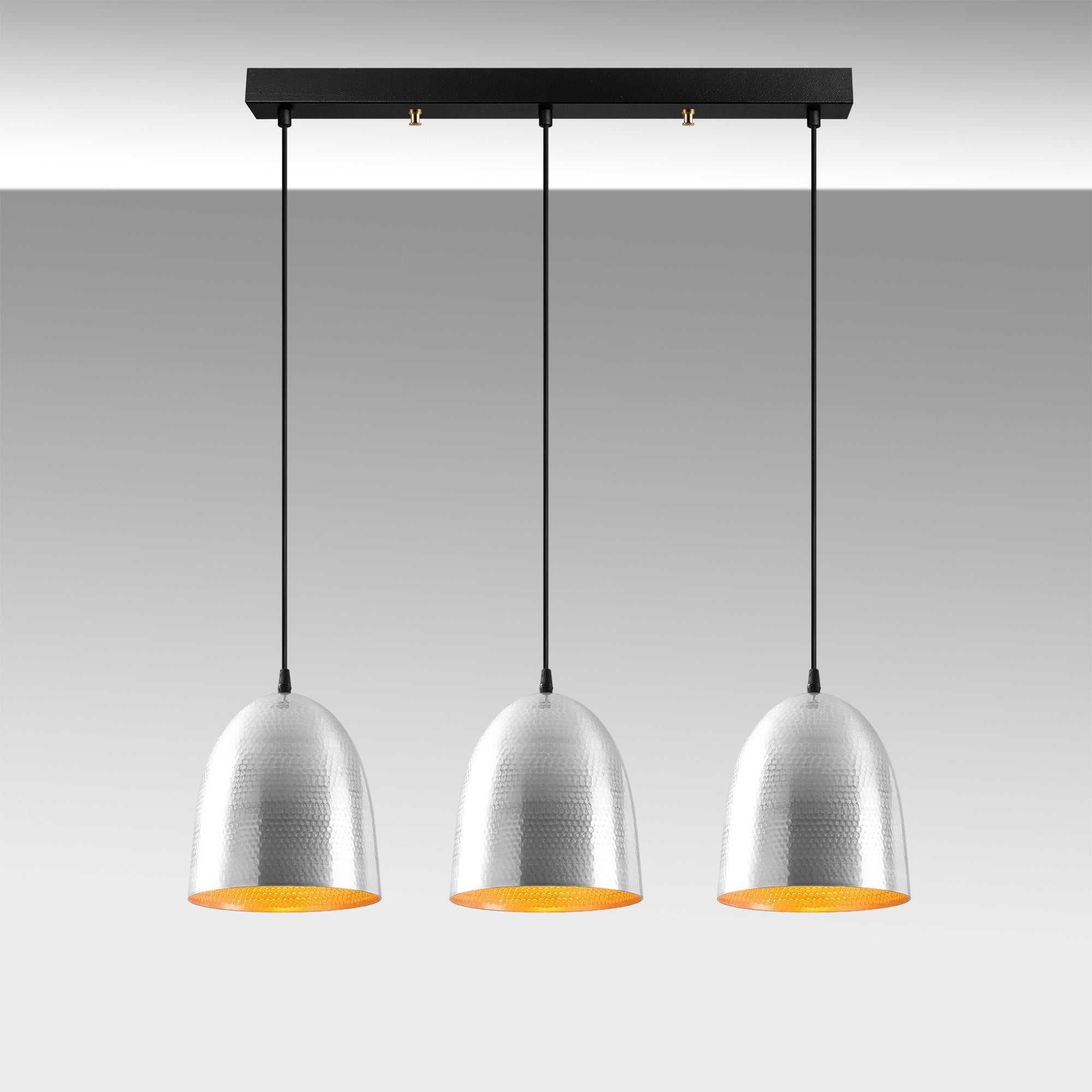 Candeeiro de Teto escandinavo elegante, corpo de metal prateado, 70 x 20 cm, altura ajustável de 125 cm, 3 x E27 máx. 40 W, iluminação elegante para espaços modernos