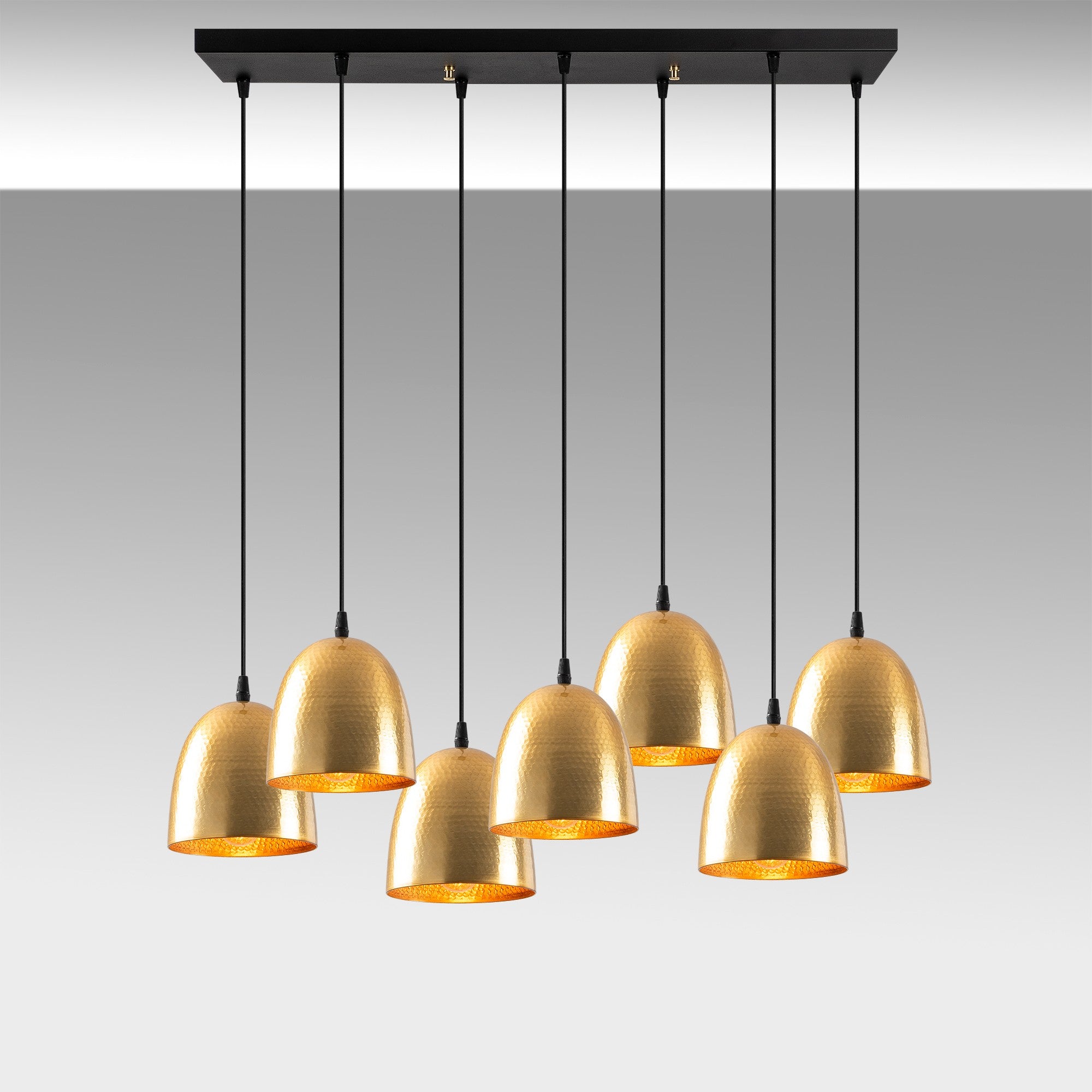 Candeeiro de Teto Dourado Elegante, 85 x 35 cm, Altura 113 cm | Ajustável, 7 x E27, Máx. 40 W | Design Escandinavo Moderno para Decoração Glamourosa