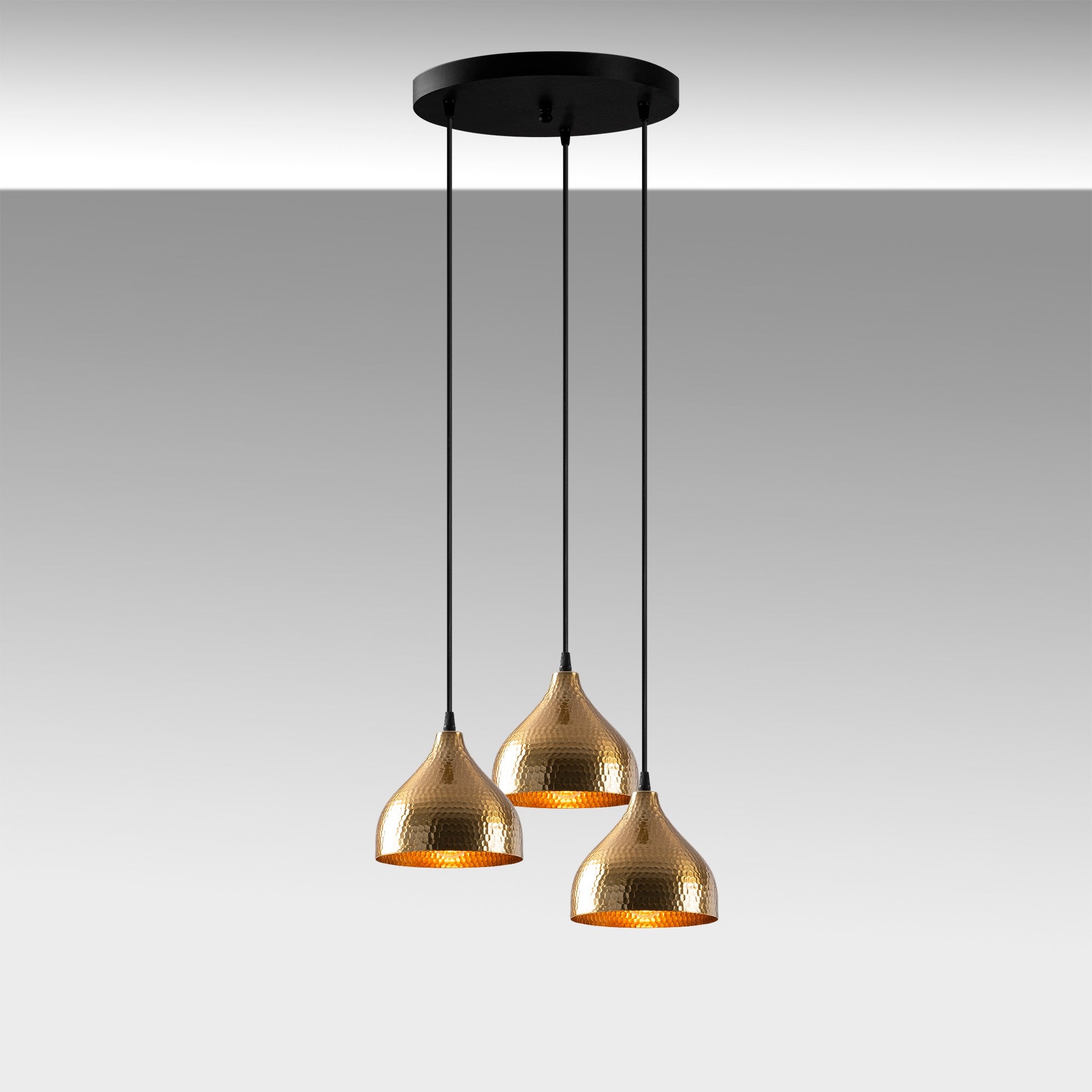 Candeeiro de Teto Vintage Elegante, 42 x 42 cm, Altura Ajustável 114 cm | Corpo de Metal, 3 x E27 Máx. 40 W | Design Escandinavo Moderno e Glamouroso para Decoração de Casa