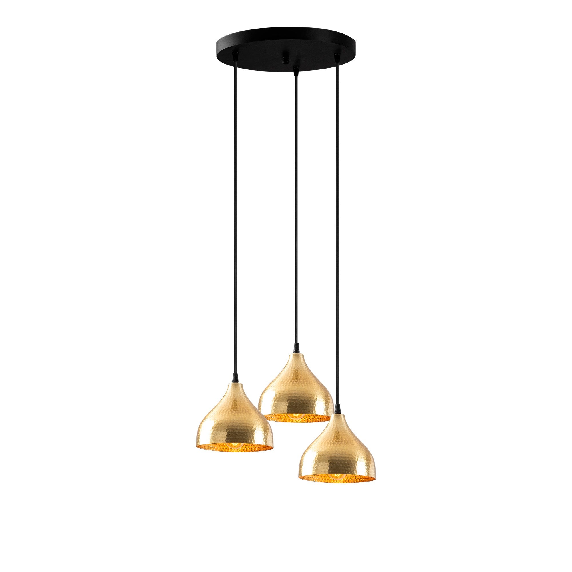 Candeeiro de Teto Dourado Elegante, 42 x 42 cm, Altura 114 cm | Ajustável, 3 x E27 Máx. 40 W | Design Escandinavo Glamouroso Moderno para Interiores Elegantes