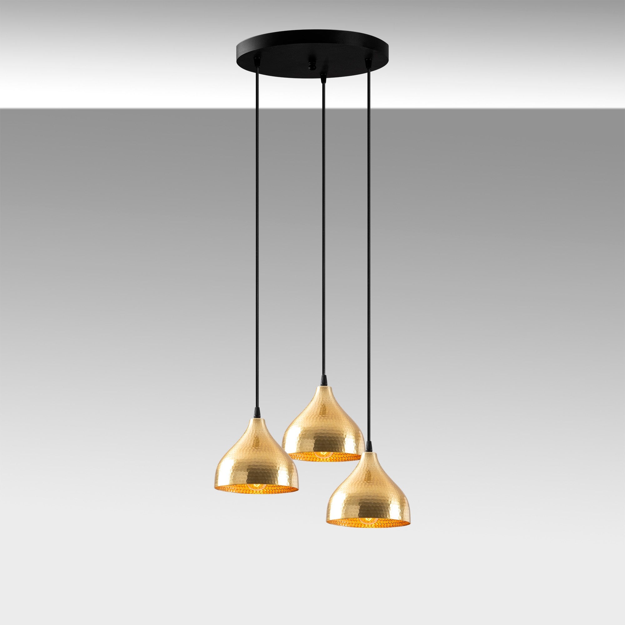 Candeeiro de Teto Dourado Elegante, 42 x 42 cm, Altura 114 cm | Ajustável, 3 x E27 Máx. 40 W | Design Escandinavo Glamouroso Moderno para Interiores Elegantes