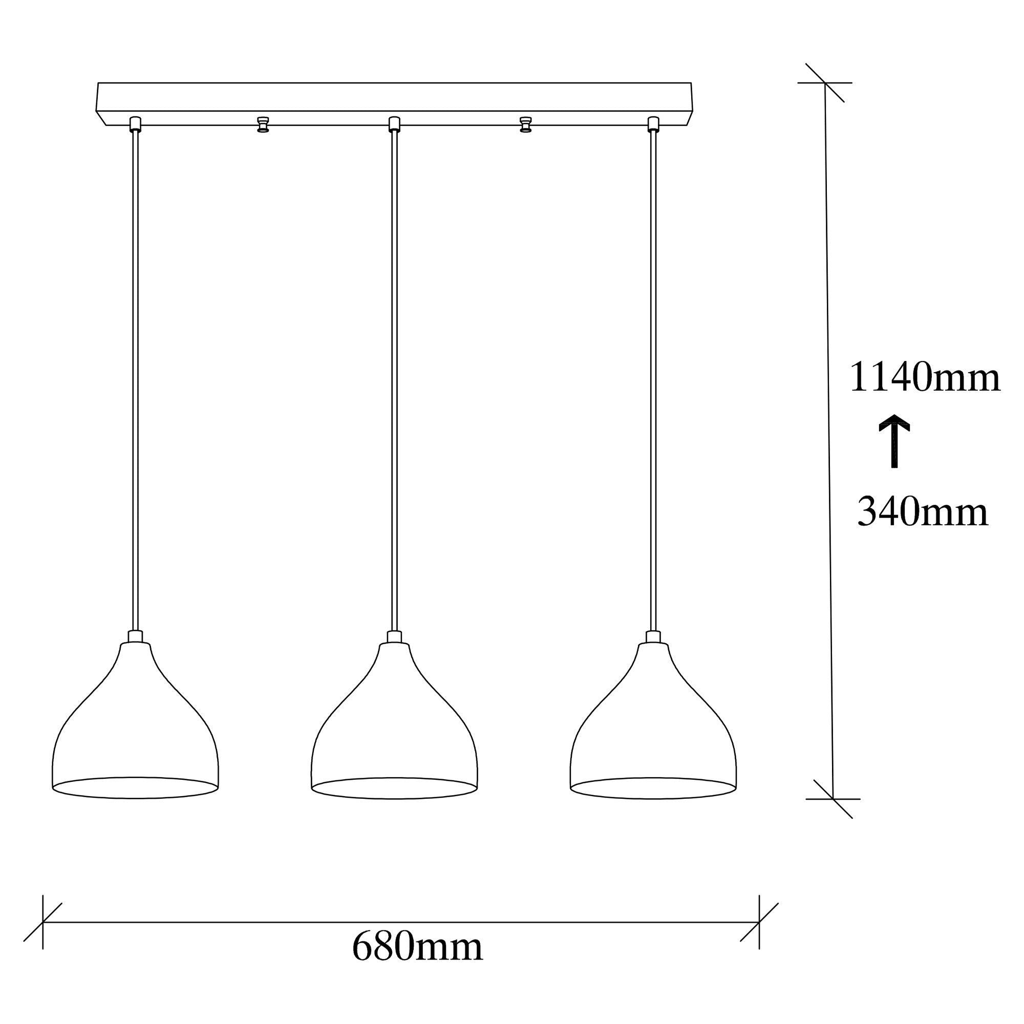 Lustre Vintage Elegante, Corpo em Metal, 68 x 18 cm, Altura 114 cm | Ajustável, 3 x E27 máx. 40 W | Design Escandinavo Moderno e Glamouroso para Decoração de Casa