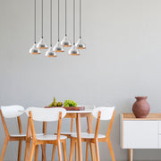 Candeeiro de Teto Escandinavo Elegante, Corpo em Metal Prateado, 88 x 40 cm, Altura 114 cm, Ajustável, 7 Soquetes E27, IP20 | Perfeito para Decoração Moderna