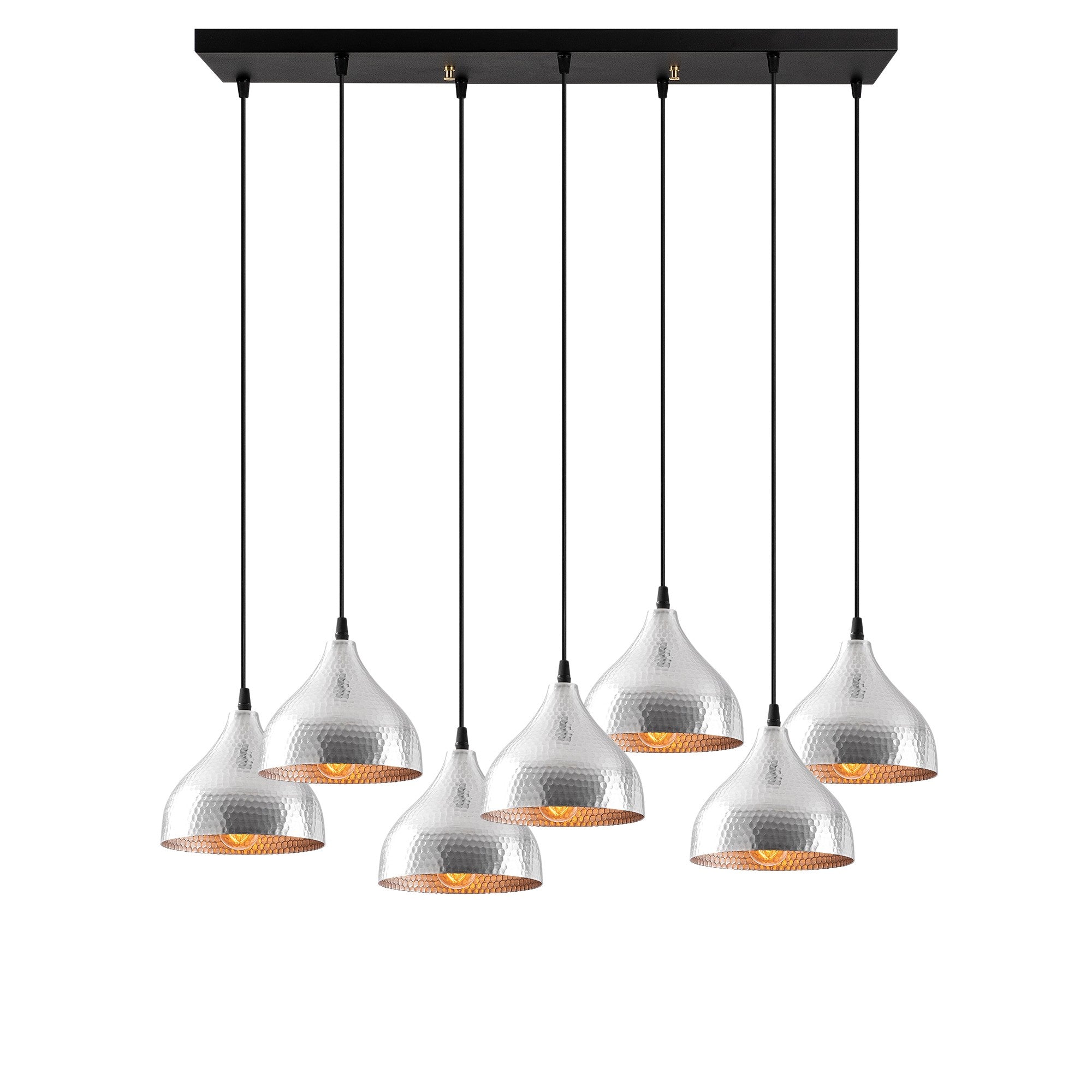 Candeeiro de Teto Escandinavo Elegante, Corpo em Metal Prateado, 88 x 40 cm, Altura 114 cm, Ajustável, 7 Soquetes E27, IP20 | Perfeito para Decoração Moderna