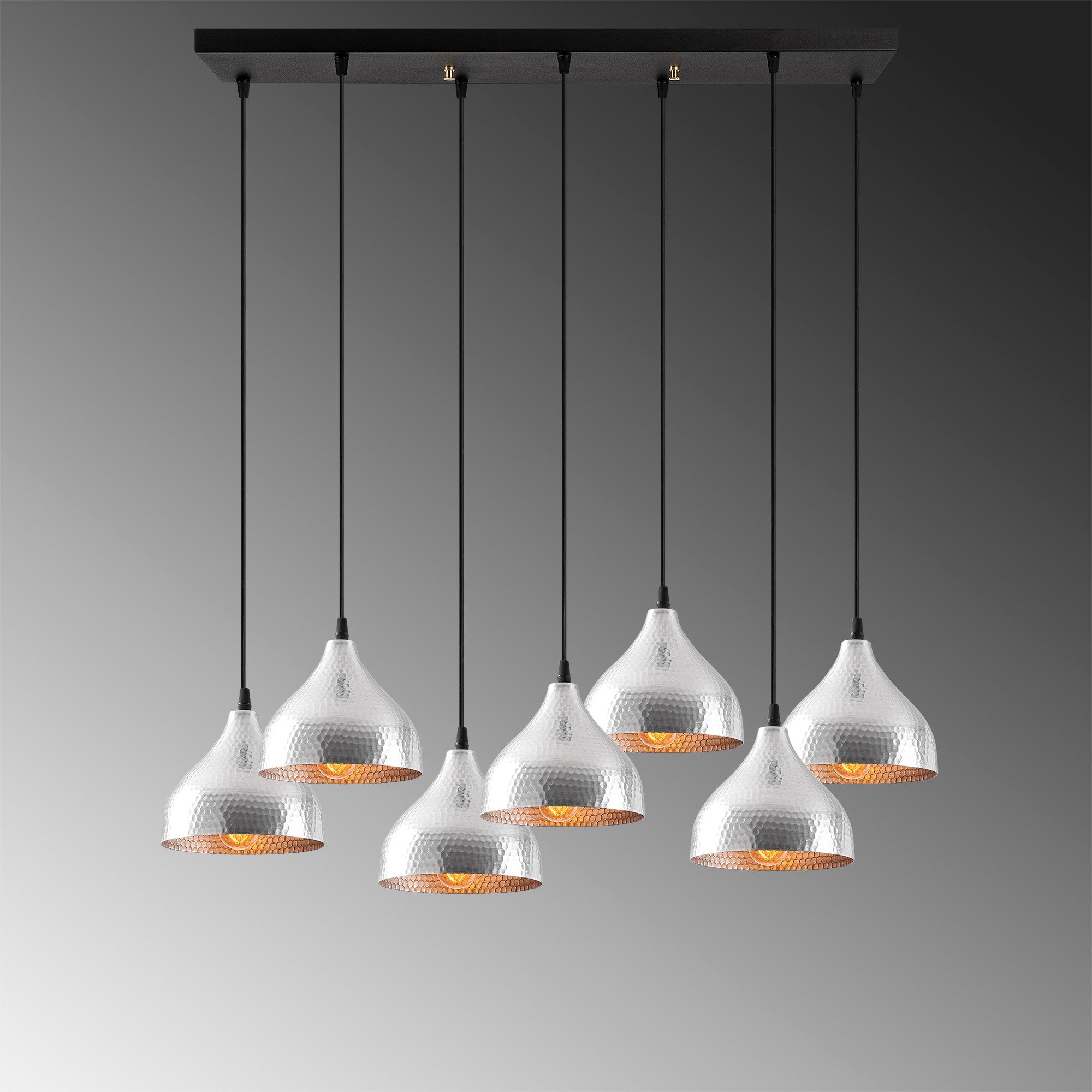 Candeeiro de Teto Escandinavo Elegante, Corpo em Metal Prateado, 88 x 40 cm, Altura 114 cm, Ajustável, 7 Soquetes E27, IP20 | Perfeito para Decoração Moderna