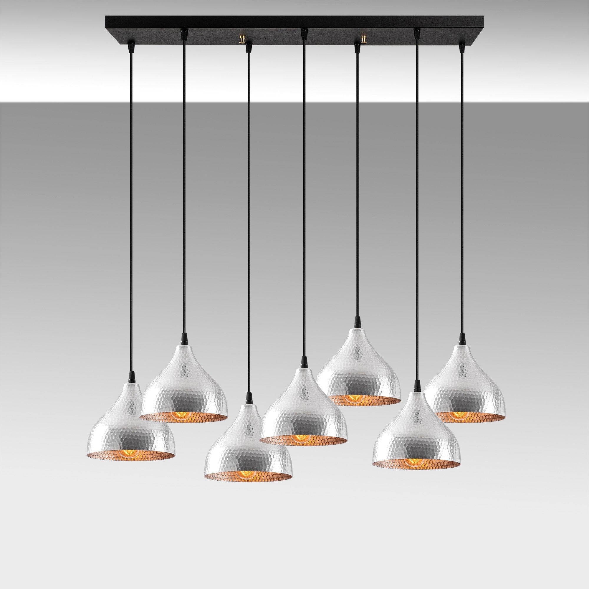 Candeeiro de Teto Escandinavo Elegante, Corpo em Metal Prateado, 88 x 40 cm, Altura 114 cm, Ajustável, 7 Soquetes E27, IP20 | Perfeito para Decoração Moderna