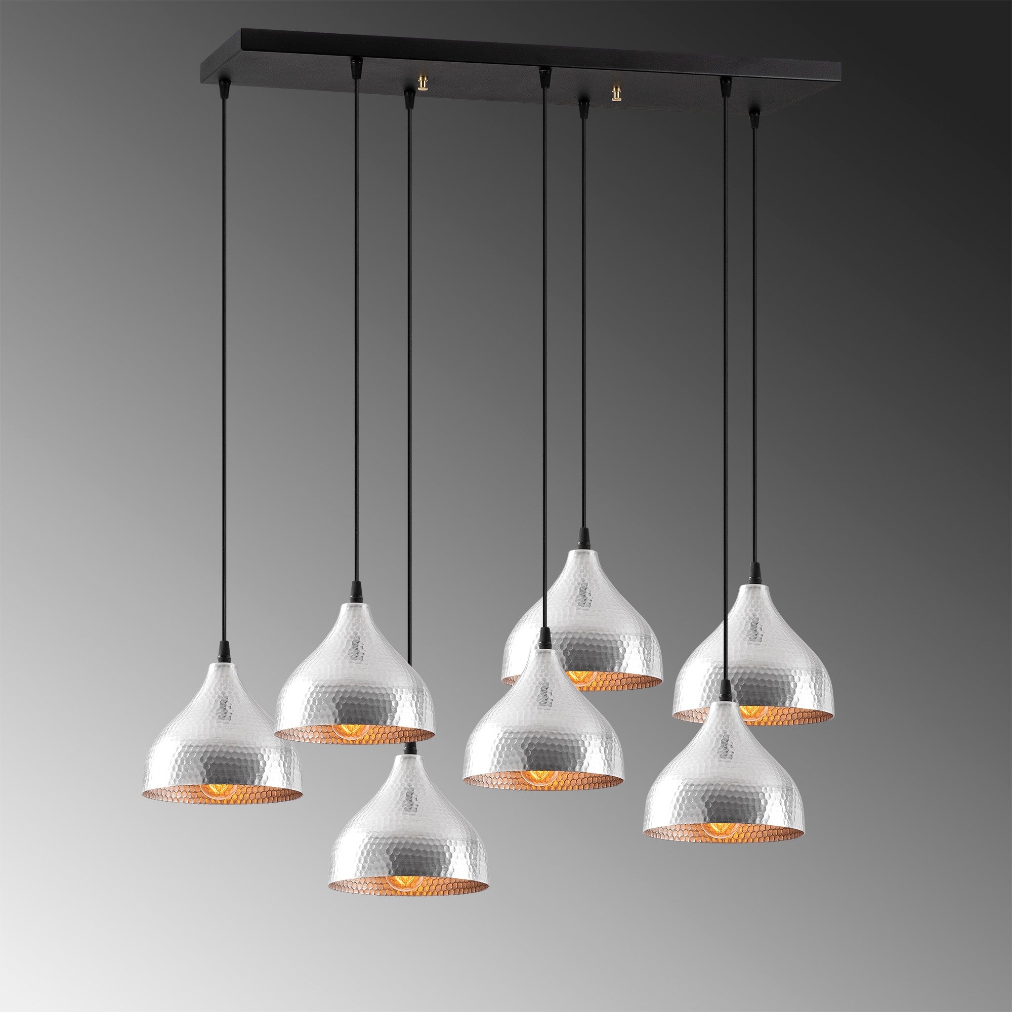 Candeeiro de Teto Escandinavo Elegante, Corpo em Metal Prateado, 88 x 40 cm, Altura 114 cm, Ajustável, 7 Soquetes E27, IP20 | Perfeito para Decoração Moderna