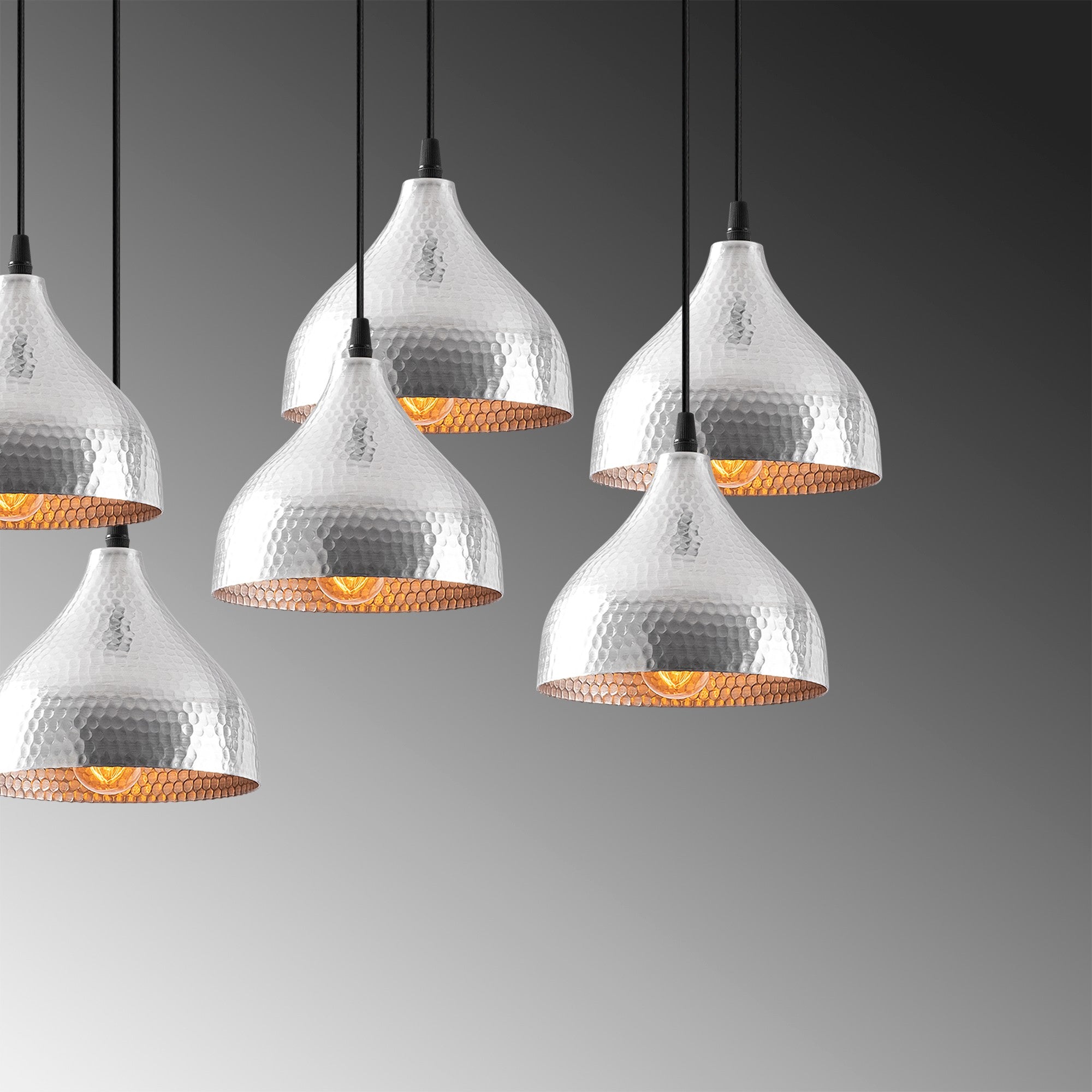 Candeeiro de Teto Escandinavo Elegante, Corpo em Metal Prateado, 88 x 40 cm, Altura 114 cm, Ajustável, 7 Soquetes E27, IP20 | Perfeito para Decoração Moderna