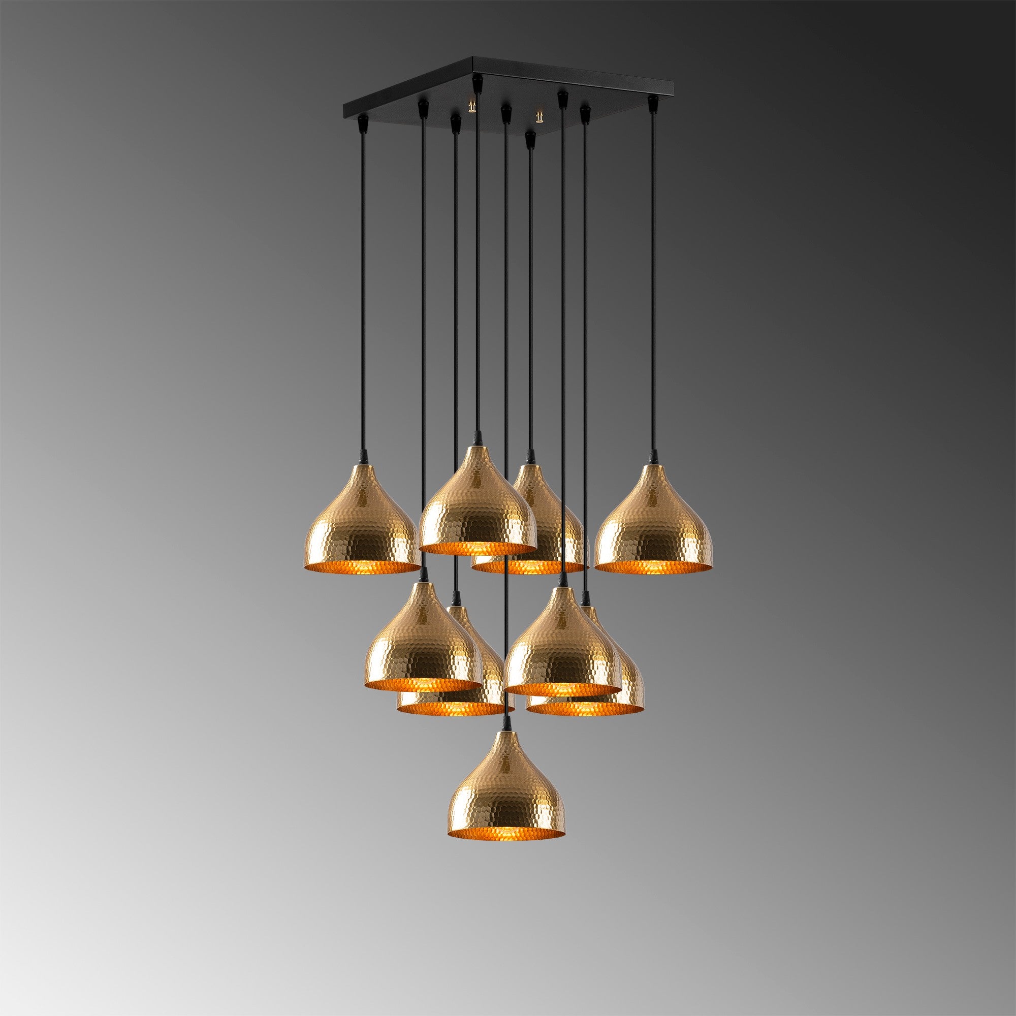 Candeeiro de Teto Vintage Elegante, Corpo em Metal, 63 x 63 cm, Altura 114 cm | Ajustável, 9 Soquetes E27, Design Escandinavo Moderno e Glamouroso | Perfeito para Decoração de Casa