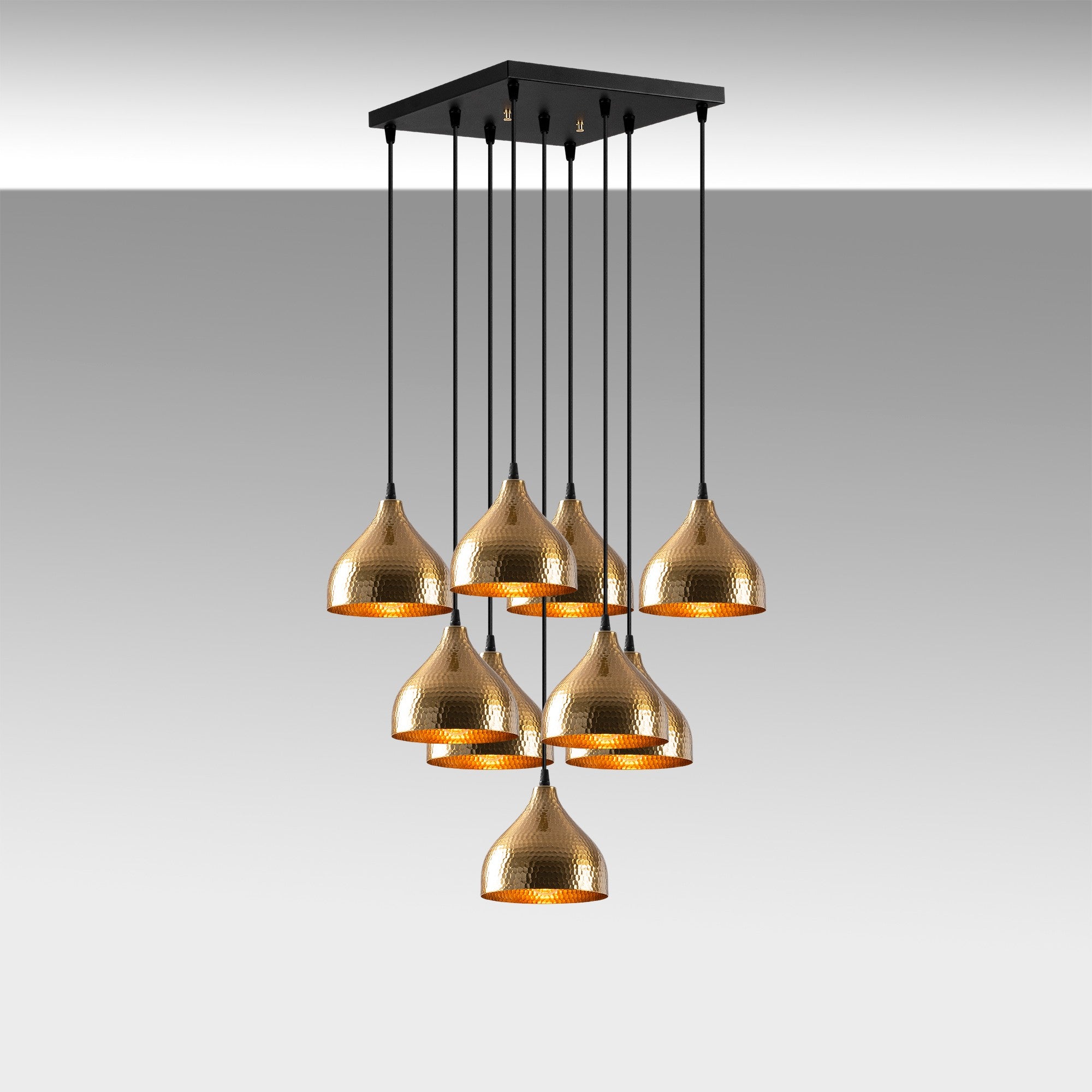 Candeeiro de Teto Vintage Elegante, Corpo em Metal, 63 x 63 cm, Altura 114 cm | Ajustável, 9 Soquetes E27, Design Escandinavo Moderno e Glamouroso | Perfeito para Decoração de Casa