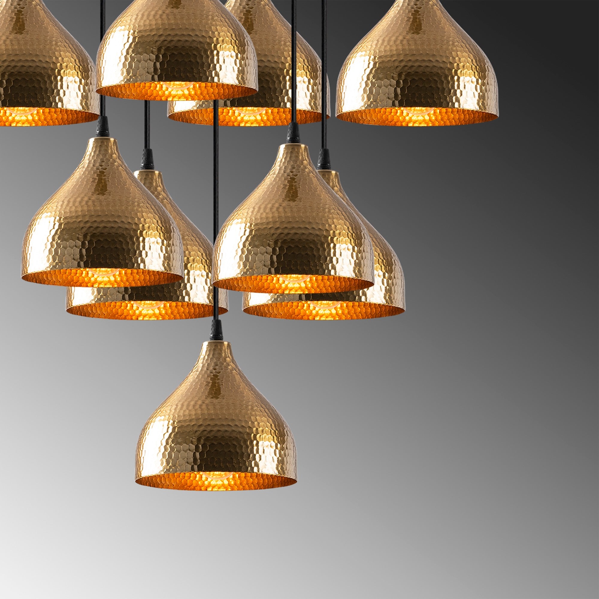 Candeeiro de Teto Vintage Elegante, Corpo em Metal, 63 x 63 cm, Altura 114 cm | Ajustável, 9 Soquetes E27, Design Escandinavo Moderno e Glamouroso | Perfeito para Decoração de Casa