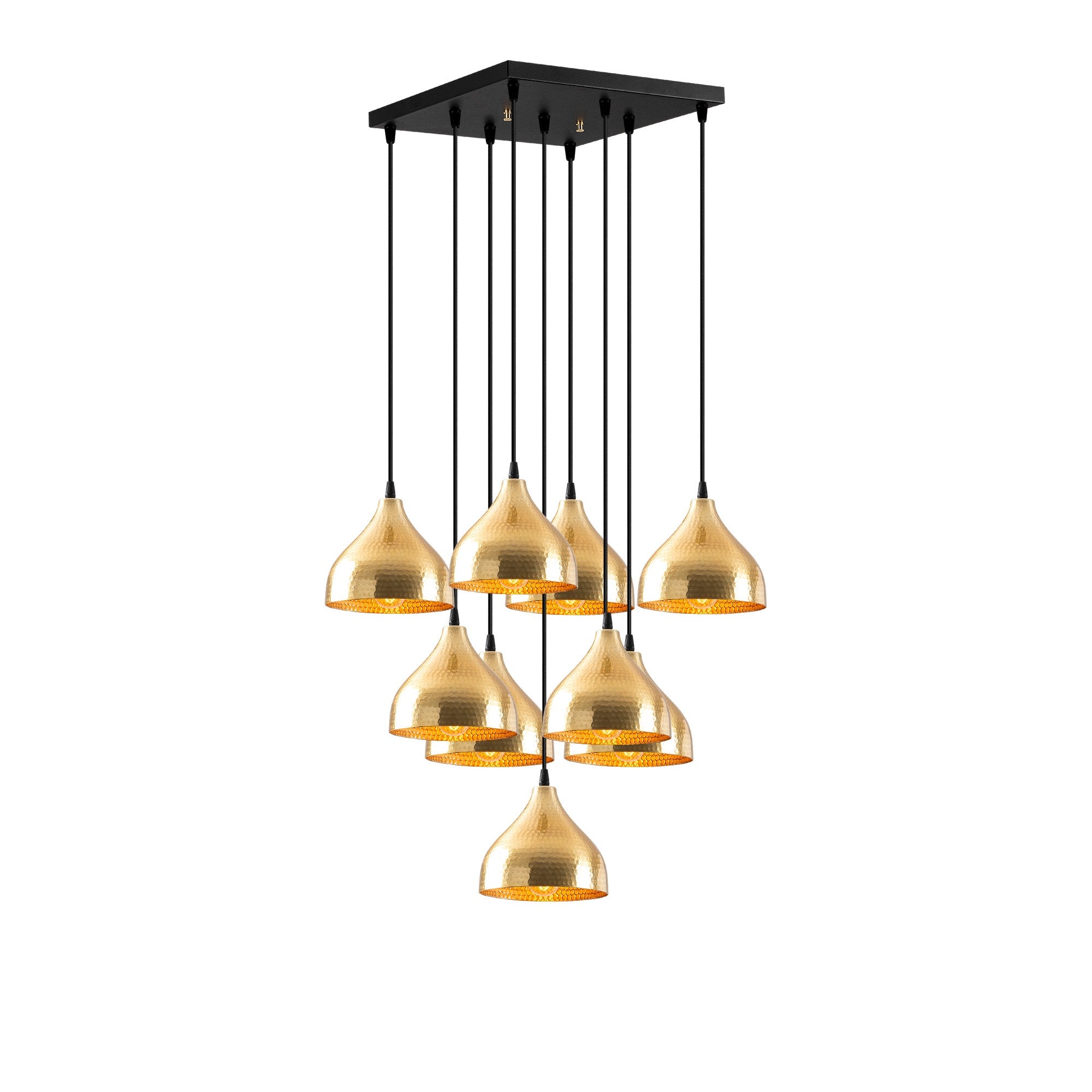 Candeeiro de Teto Dourado Elegante, 63 x 63 cm, Altura Ajustável 114 cm | Corpo em Metal, 9 x E27 Máx. 40 W | Design Escandinavo Moderno e Glamouroso para Casa e Sala de Jantar