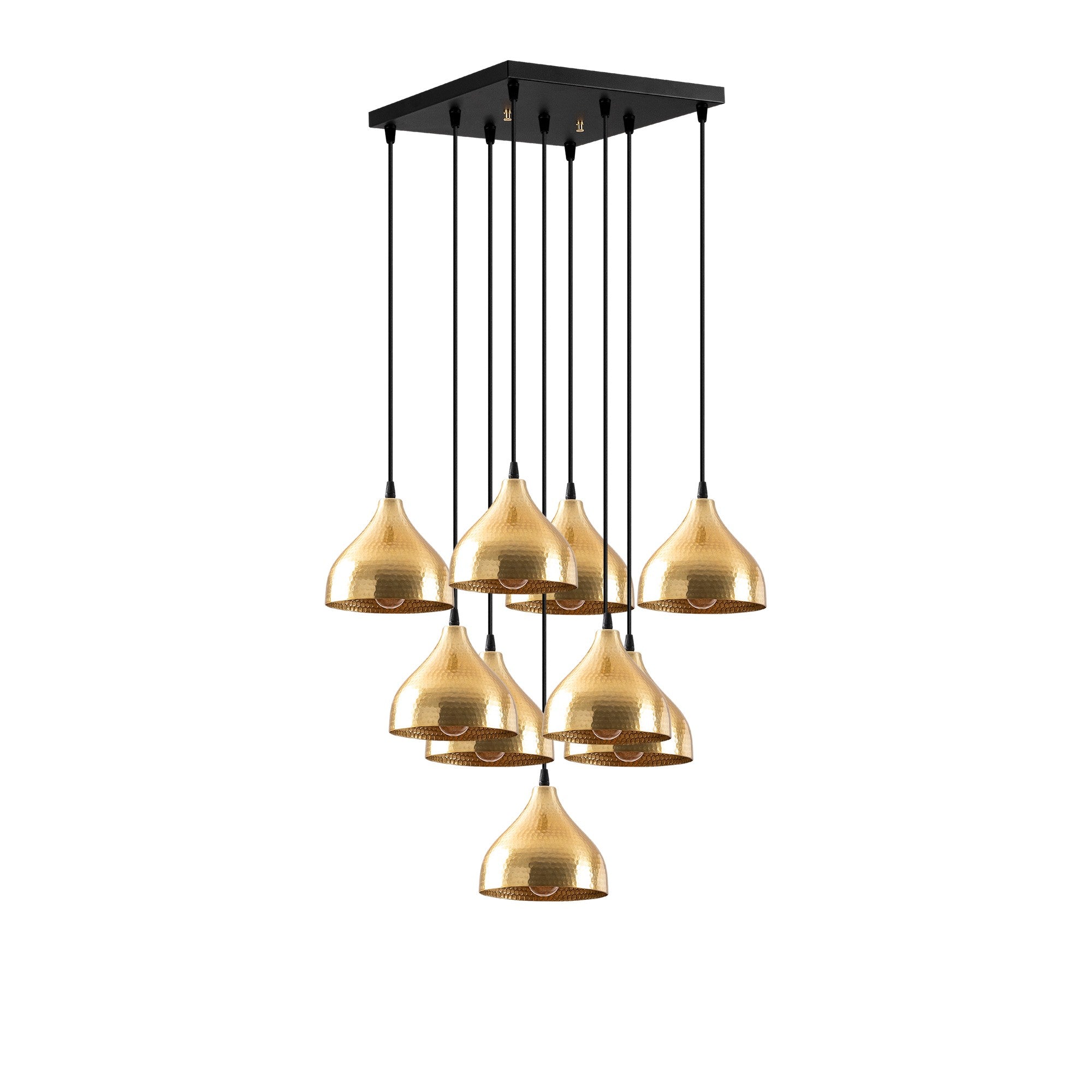 Candeeiro de Teto Dourado Elegante, 63 x 63 cm, Altura Ajustável 114 cm | Corpo em Metal, 9 x E27 Máx. 40 W | Design Escandinavo Moderno e Glamouroso para Casa e Sala de Jantar