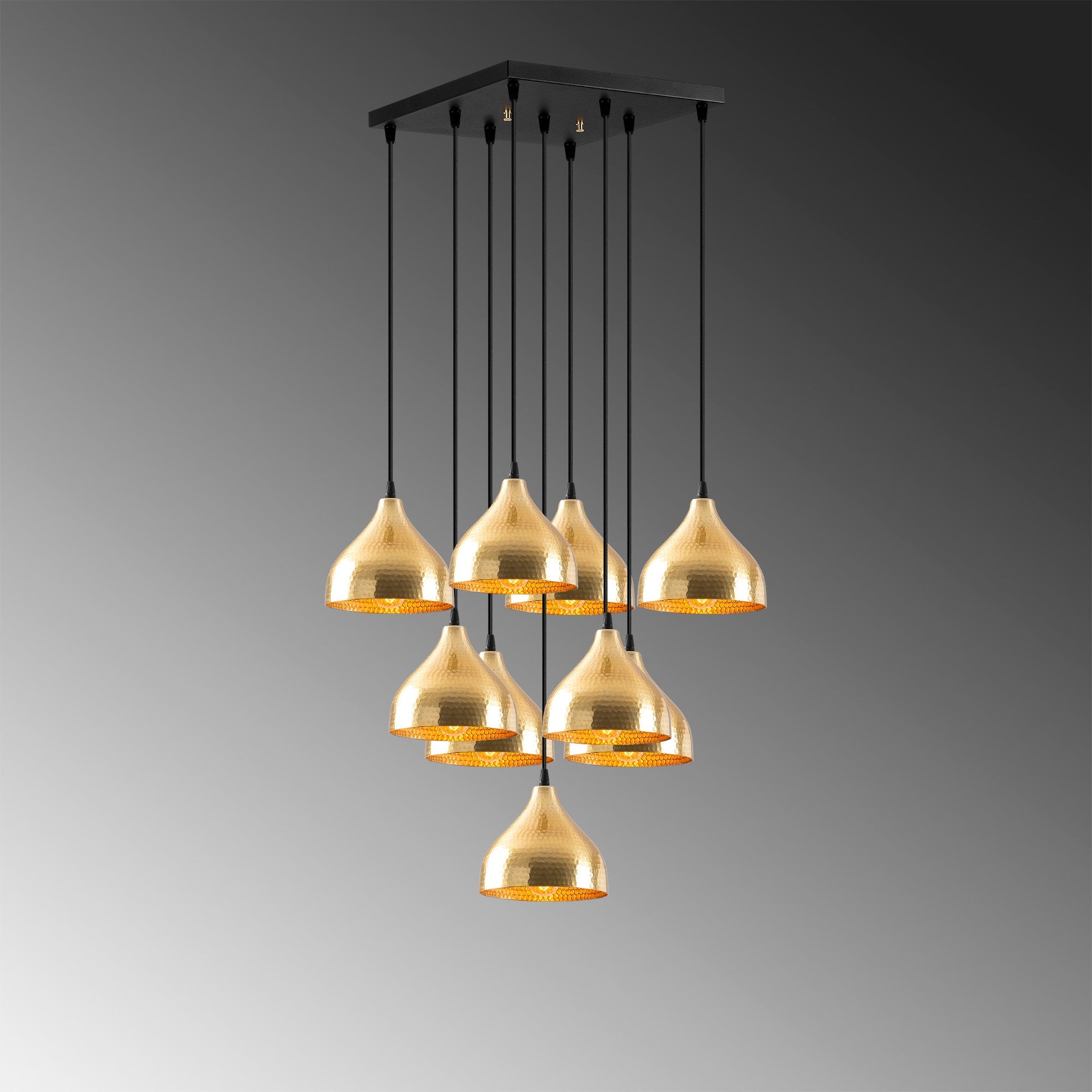 Candeeiro de Teto Dourado Elegante, 63 x 63 cm, Altura Ajustável 114 cm | Corpo em Metal, 9 x E27 Máx. 40 W | Design Escandinavo Moderno e Glamouroso para Casa e Sala de Jantar