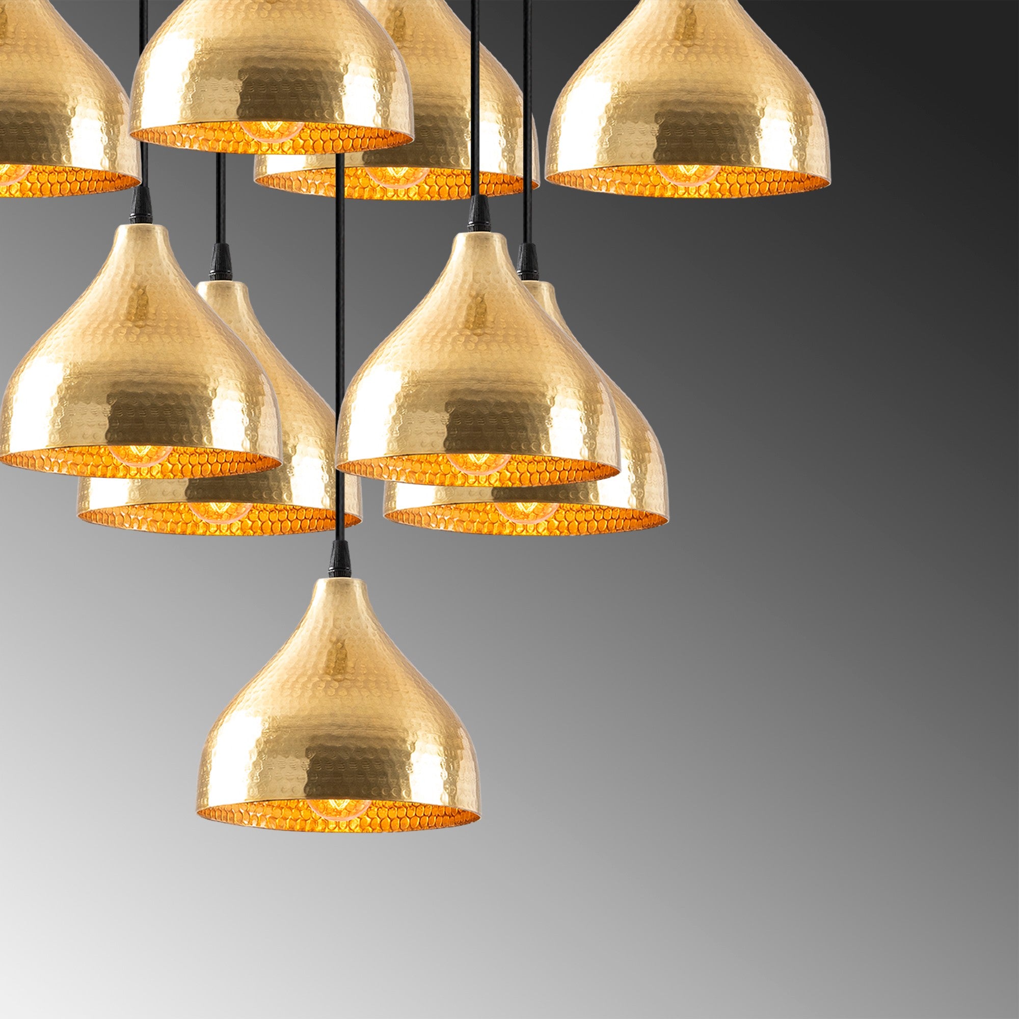 Candeeiro de Teto Dourado Elegante, 63 x 63 cm, Altura Ajustável 114 cm | Corpo em Metal, 9 x E27 Máx. 40 W | Design Escandinavo Moderno e Glamouroso para Casa e Sala de Jantar