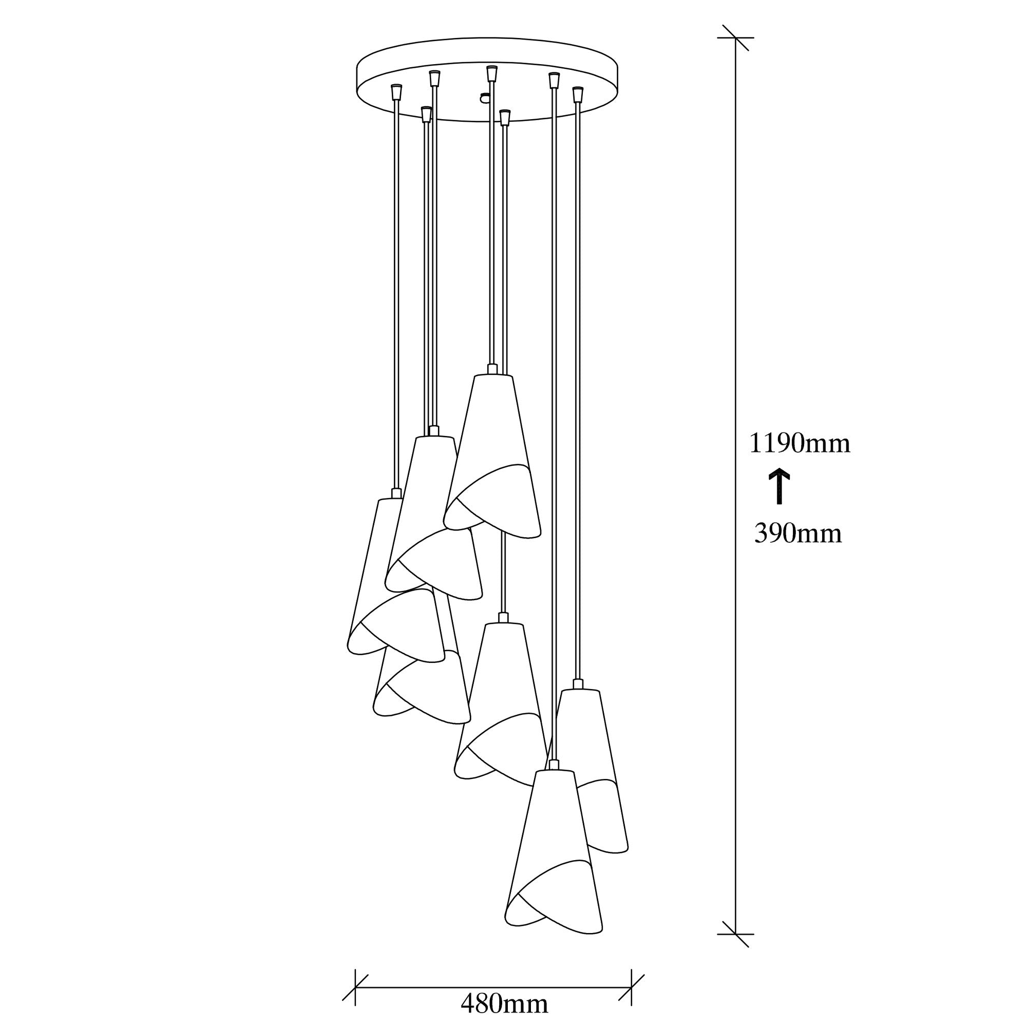 Candeeiro de Teto moderno, preto e dourado, 48 x 48 cm, altura 119 cm | Ajustável, 5 x E27 máx. 40 W | Design glamouroso e escandinavo para espaços elegantes