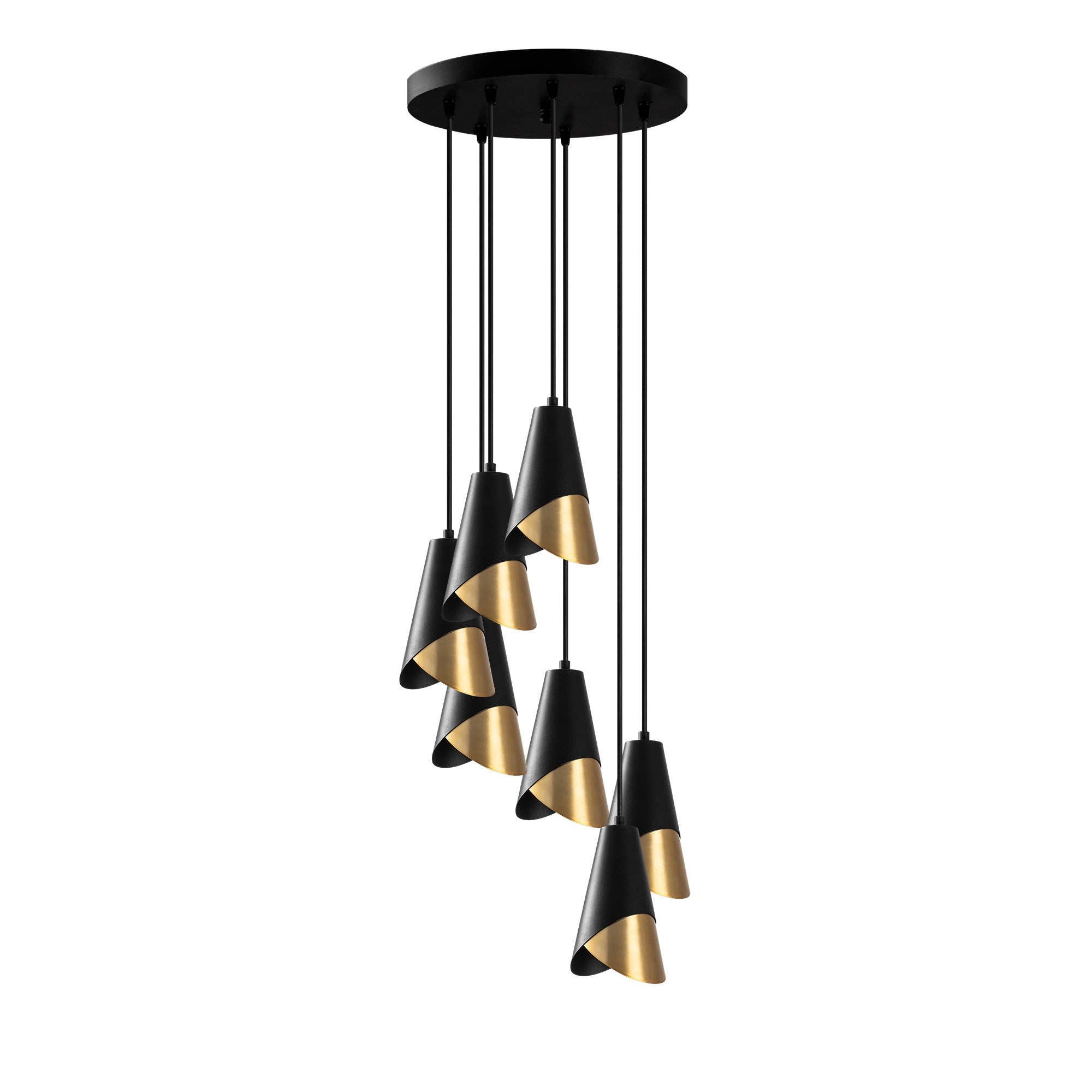Candeeiro de Teto moderno, preto e dourado, 48 x 48 cm, altura 119 cm | Ajustável, 5 x E27 máx. 40 W | Design glamouroso e escandinavo para espaços elegantes