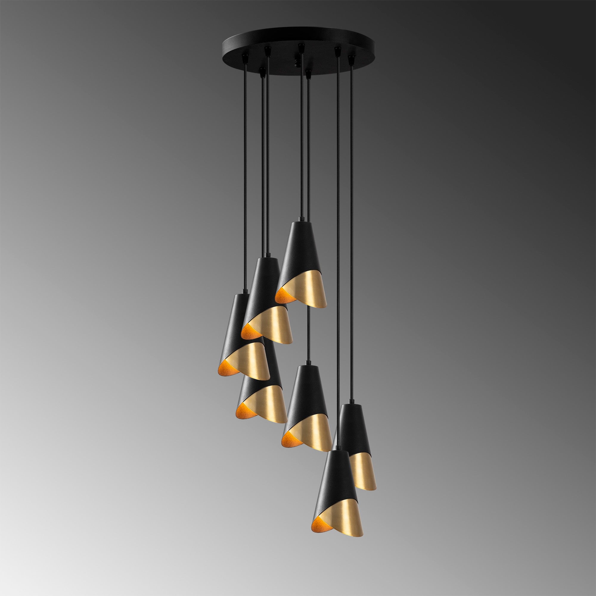 Candeeiro de Teto moderno, preto e dourado, 48 x 48 cm, altura 119 cm | Ajustável, 5 x E27 máx. 40 W | Design glamouroso e escandinavo para espaços elegantes