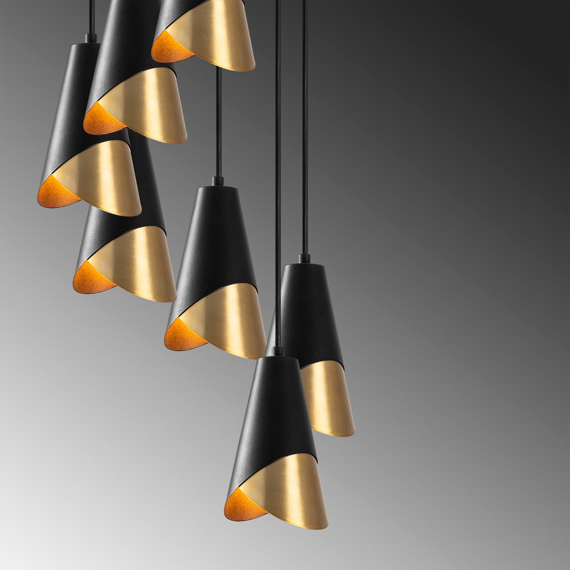 Candeeiro de Teto moderno, preto e dourado, 48 x 48 cm, altura 119 cm | Ajustável, 5 x E27 máx. 40 W | Design glamouroso e escandinavo para espaços elegantes