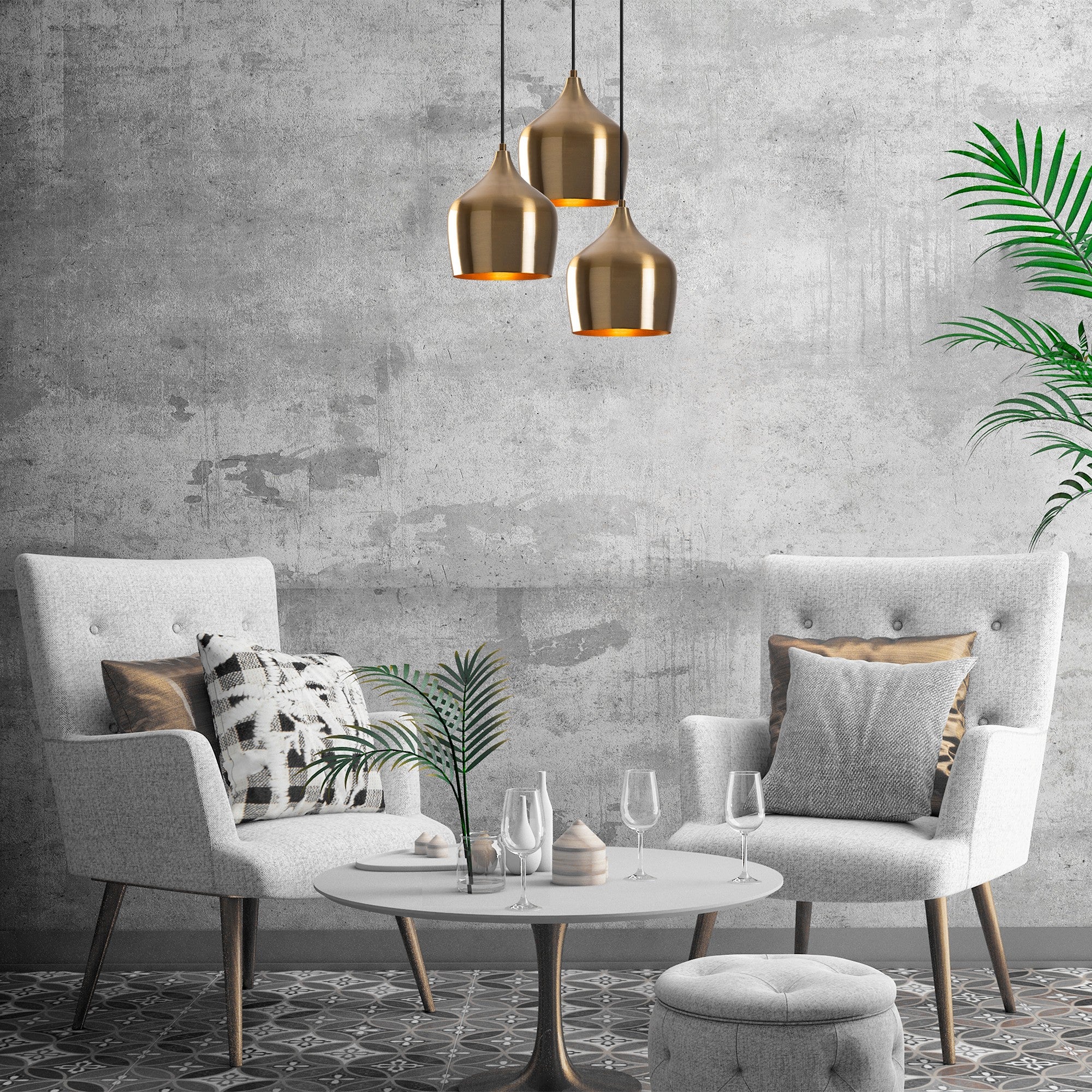Lustre Vintage Elegante, Corpo em Metal, 46 x 46 cm, Altura 124 cm | Ajustável, 3 x E27 Máx. 40 W | Design Escandinavo Moderno e Glamouroso para Decoração de Casa