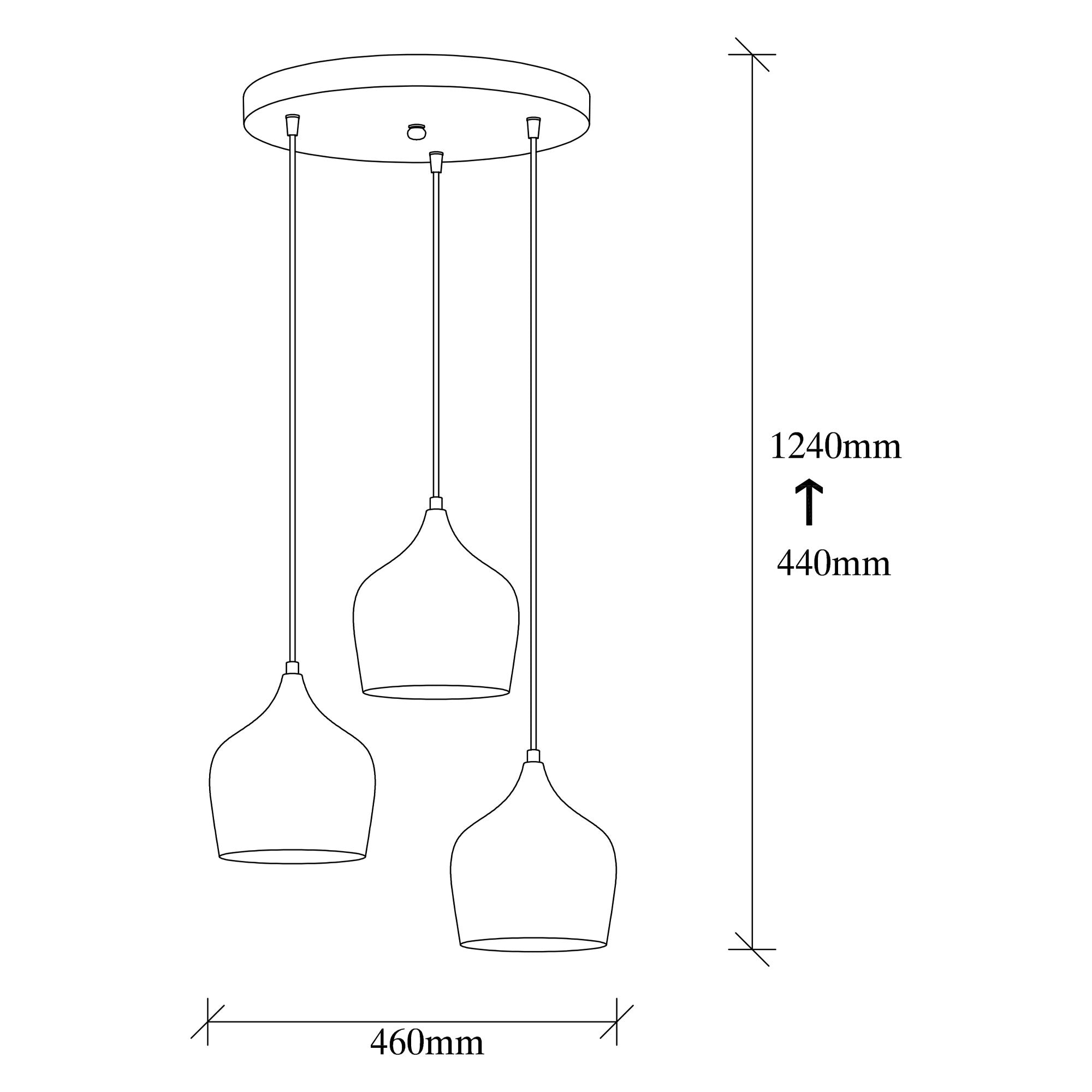 Lustre Vintage Elegante, Corpo em Metal, 46 x 46 cm, Altura 124 cm | Ajustável, 3 x E27 Máx. 40 W | Design Escandinavo Moderno e Glamouroso para Decoração de Casa