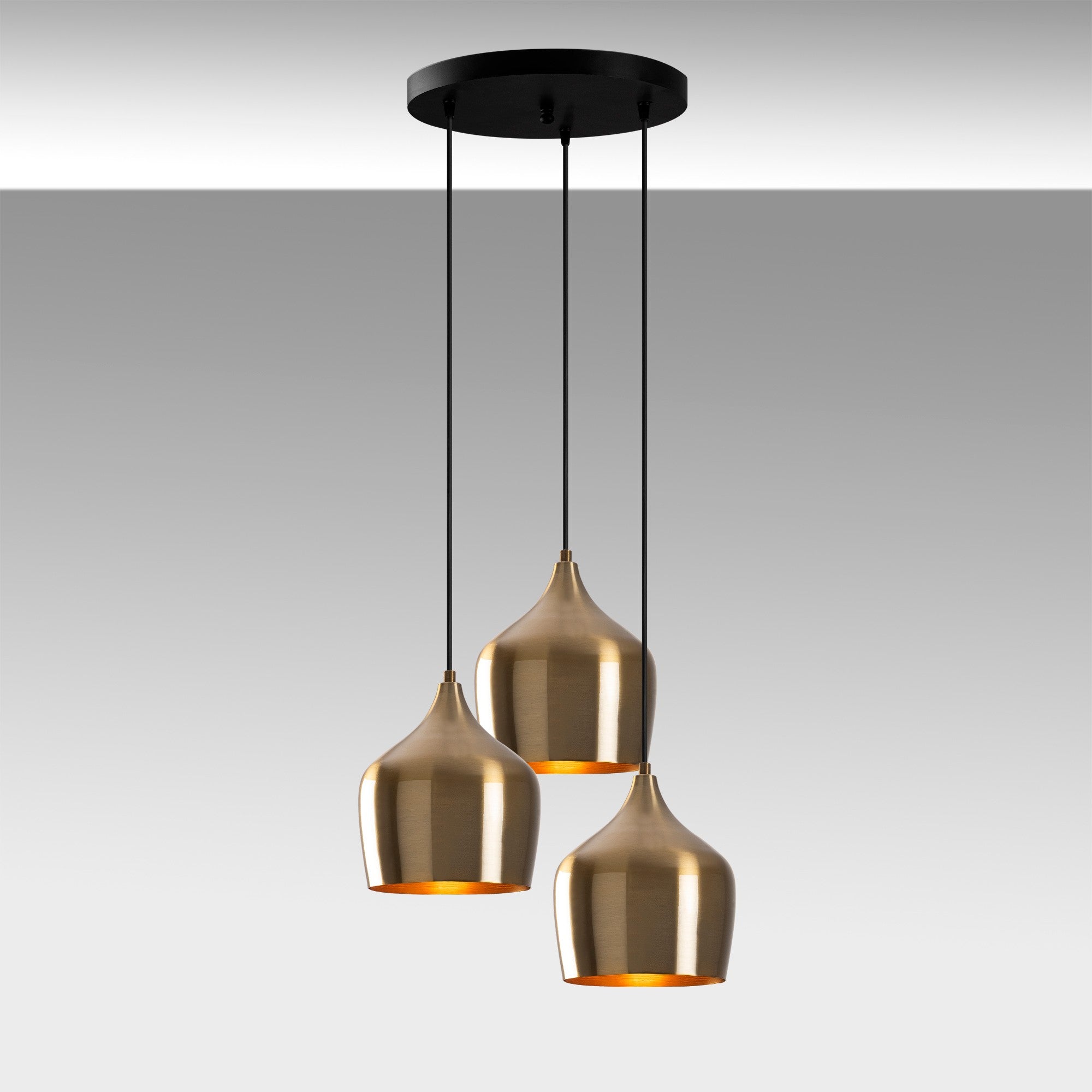 Lustre Vintage Elegante, Corpo em Metal, 46 x 46 cm, Altura 124 cm | Ajustável, 3 x E27 Máx. 40 W | Design Escandinavo Moderno e Glamouroso para Decoração de Casa