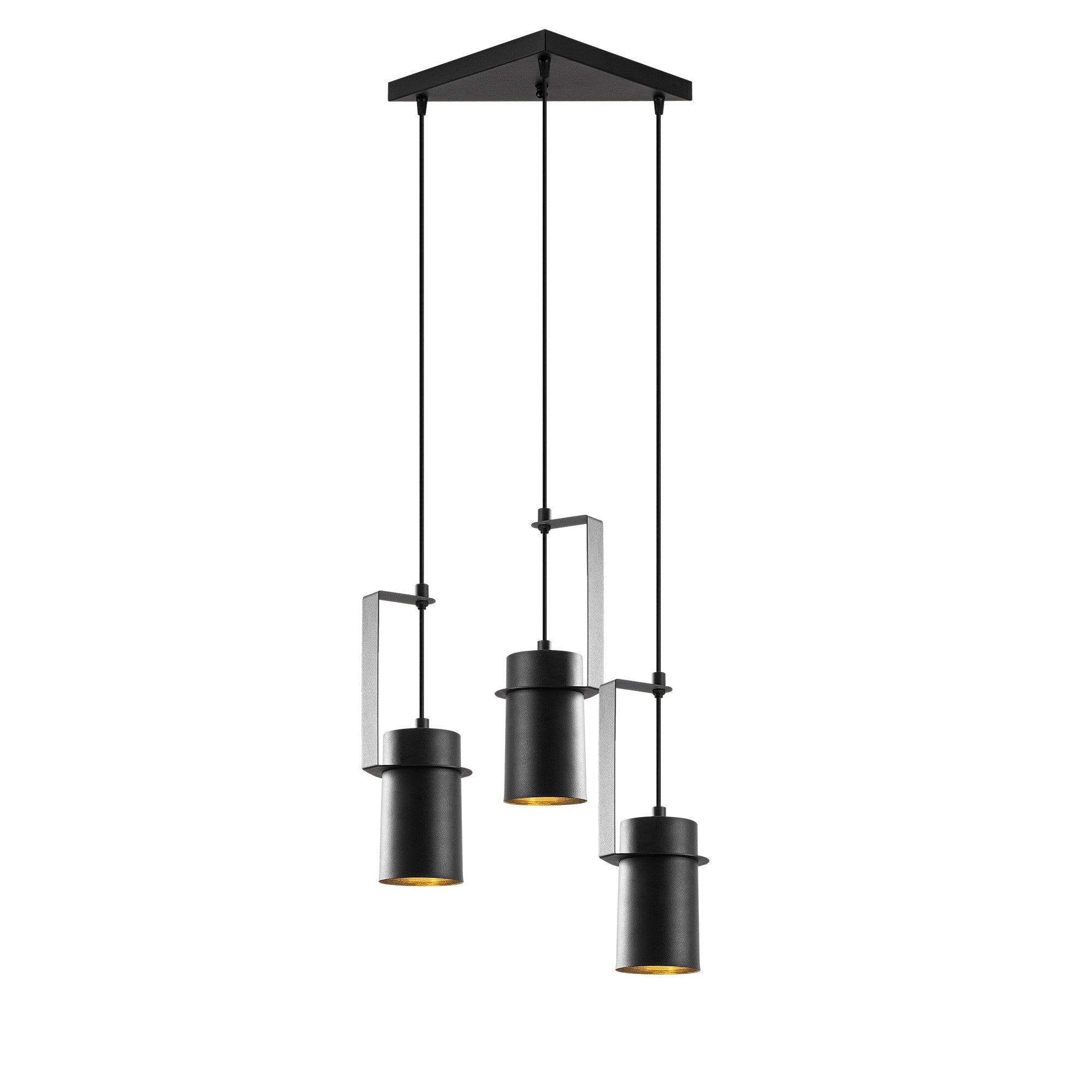 Candeeiro de Teto industrial preto, corpo de metal, 40 x 40 cm, altura 126 cm, ajustável, 3 x E27 máx. 40 W, design elegante para espaços modernos, classificação IP20.