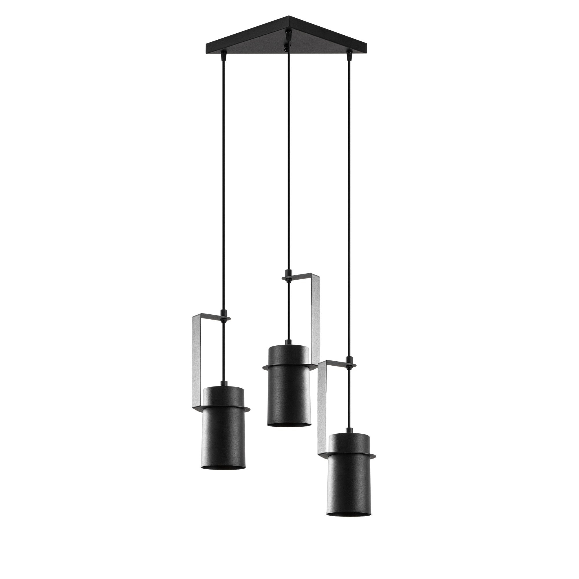 Candeeiro de Teto industrial preto, corpo de metal, 40 x 40 cm, altura 126 cm, ajustável, 3 x E27 máx. 40 W, design elegante para espaços modernos, classificação IP20.