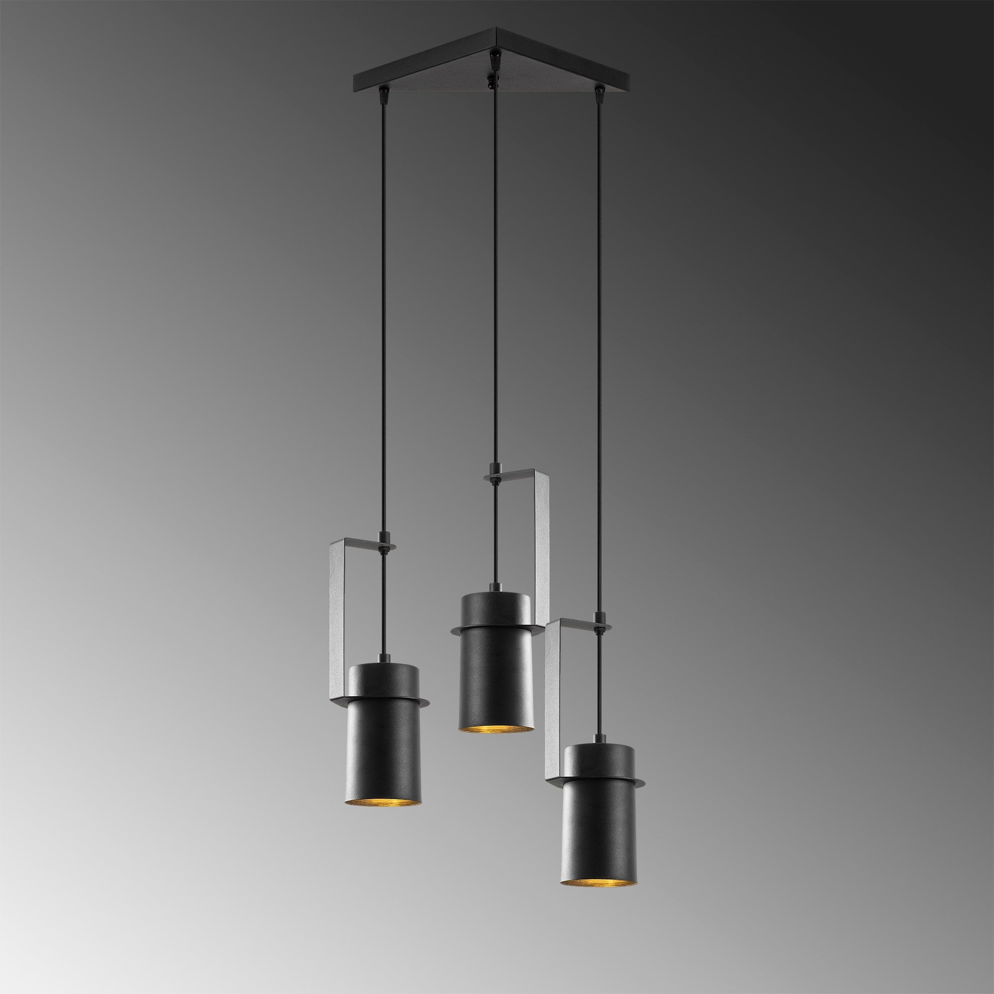 Candeeiro de Teto industrial preto, corpo de metal, 40 x 40 cm, altura 126 cm, ajustável, 3 x E27 máx. 40 W, design elegante para espaços modernos, classificação IP20.