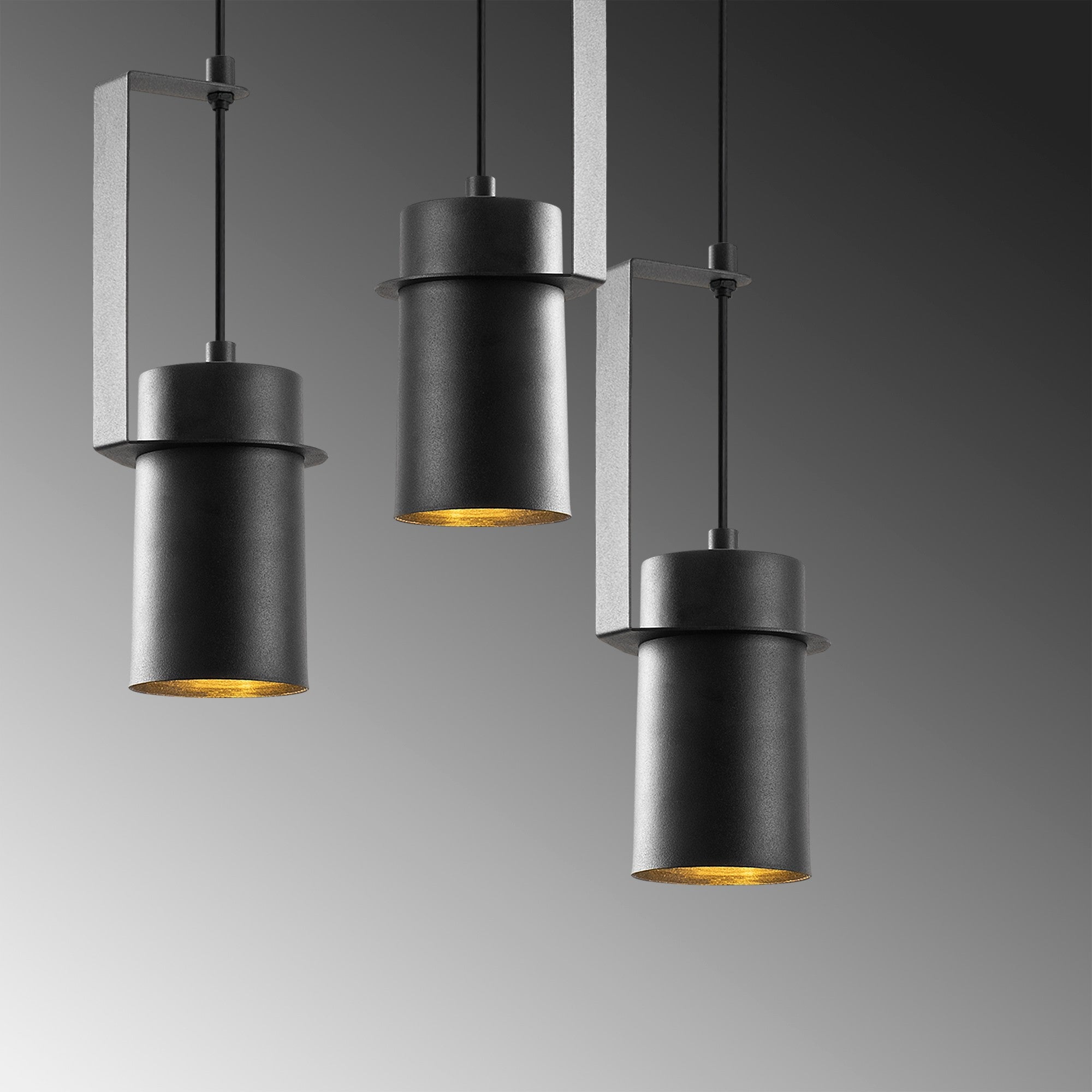 Candeeiro de Teto industrial preto, corpo de metal, 40 x 40 cm, altura 126 cm, ajustável, 3 x E27 máx. 40 W, design elegante para espaços modernos, classificação IP20.