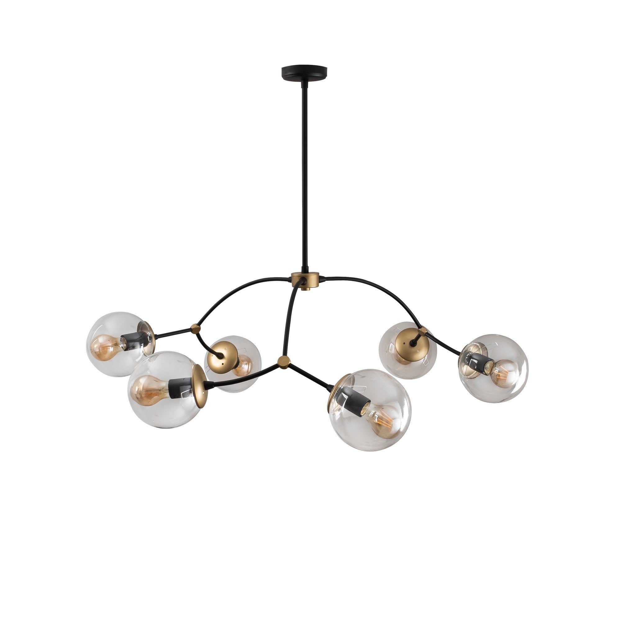 Candeeiro de Teto escandinavo, corpo de metal preto, 90 x 90 cm, altura: 69 cm, 6 x E27 máx. 40 W, elegante tampa de vidro, design moderno para residências e escritórios