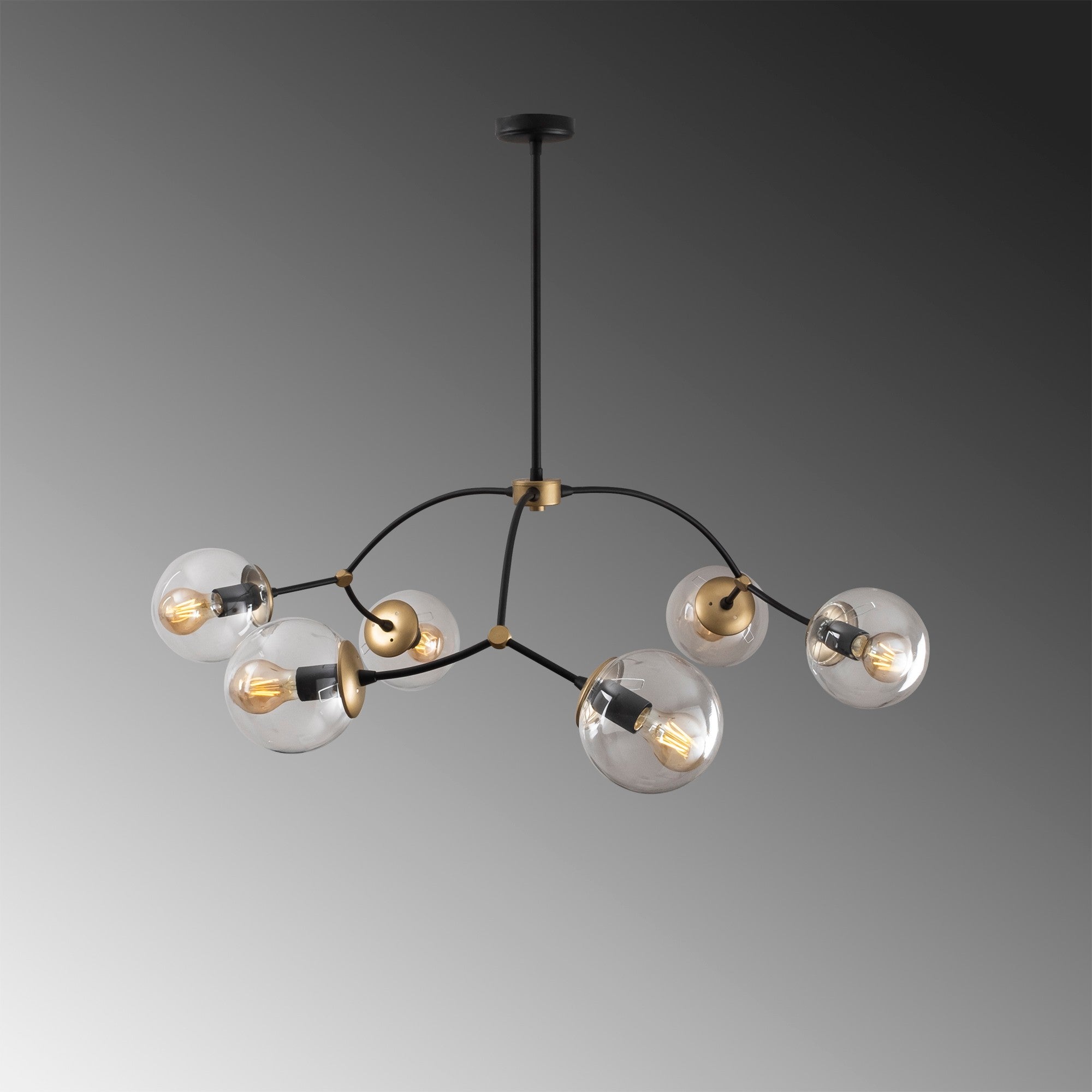 Candeeiro de Teto escandinavo, corpo de metal preto, 90 x 90 cm, altura: 69 cm, 6 x E27 máx. 40 W, elegante tampa de vidro, design moderno para residências e escritórios