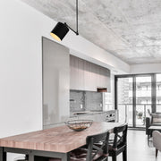 Candeeiro de Teto Industrial Moderno, Corpo em Metal Preto, 52 x 52 cm, Altura 107 cm, Soquete E27, Design Escandinavo Elegante para Iluminação Residencial e de Escritório