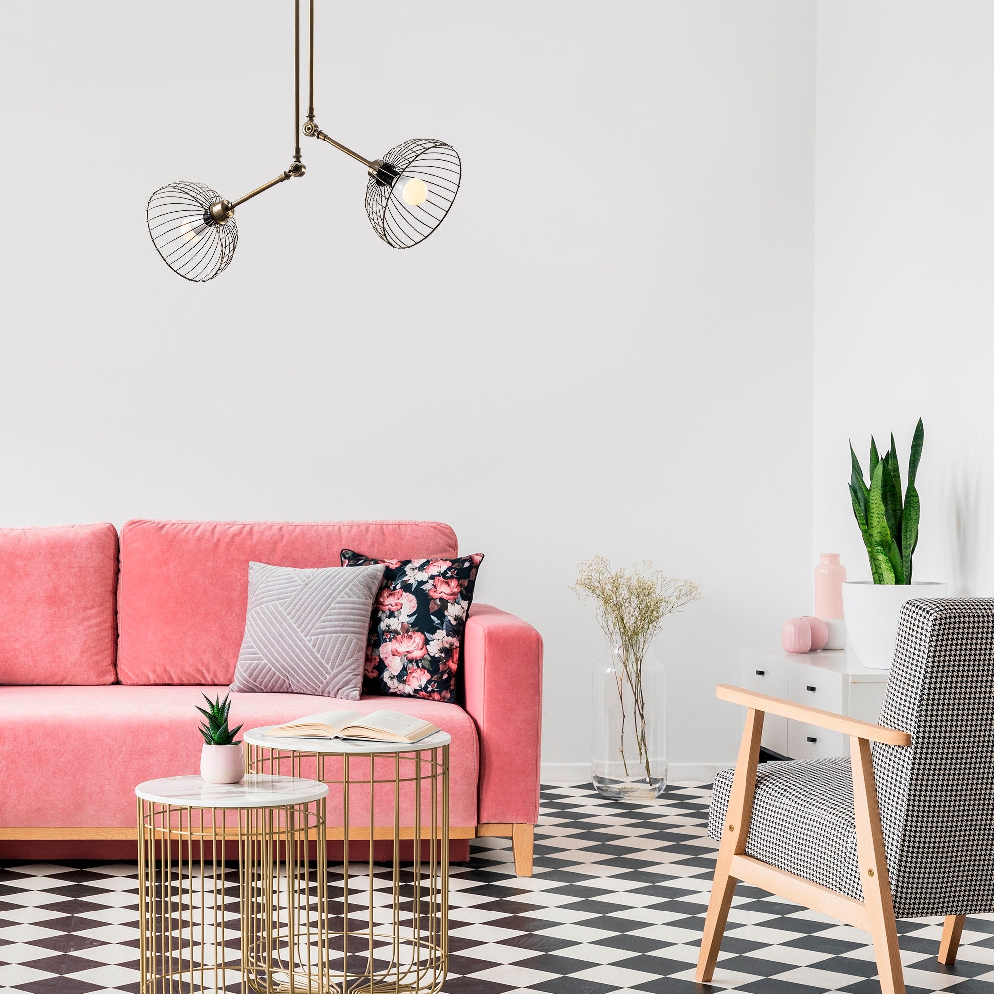 Candeeiro de Teto vintage moderno, corpo de metal, 83 x 83 cm, altura 98 cm, 2 x E27 máx. 40 W, design elegante para casa e escritório, classificação IP20